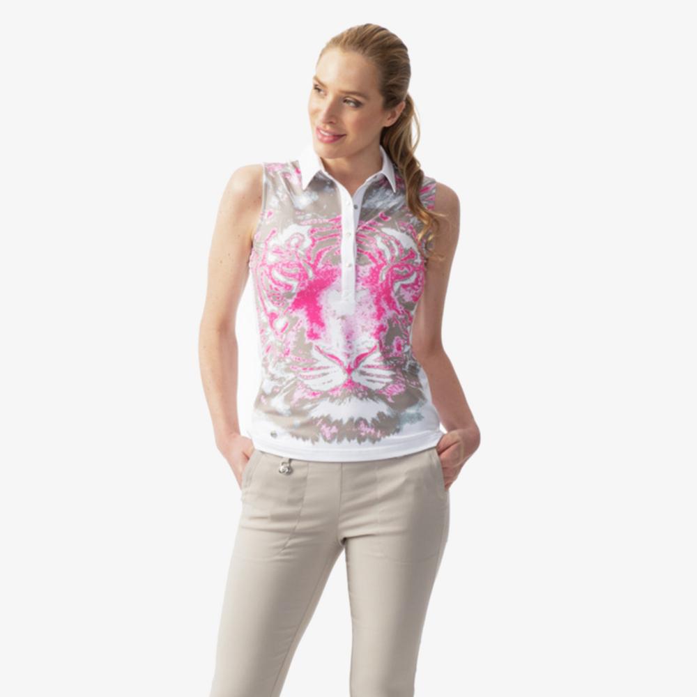 Radiant Twist Collection: Liza Lion Print  Sleeveless Polo Shirt