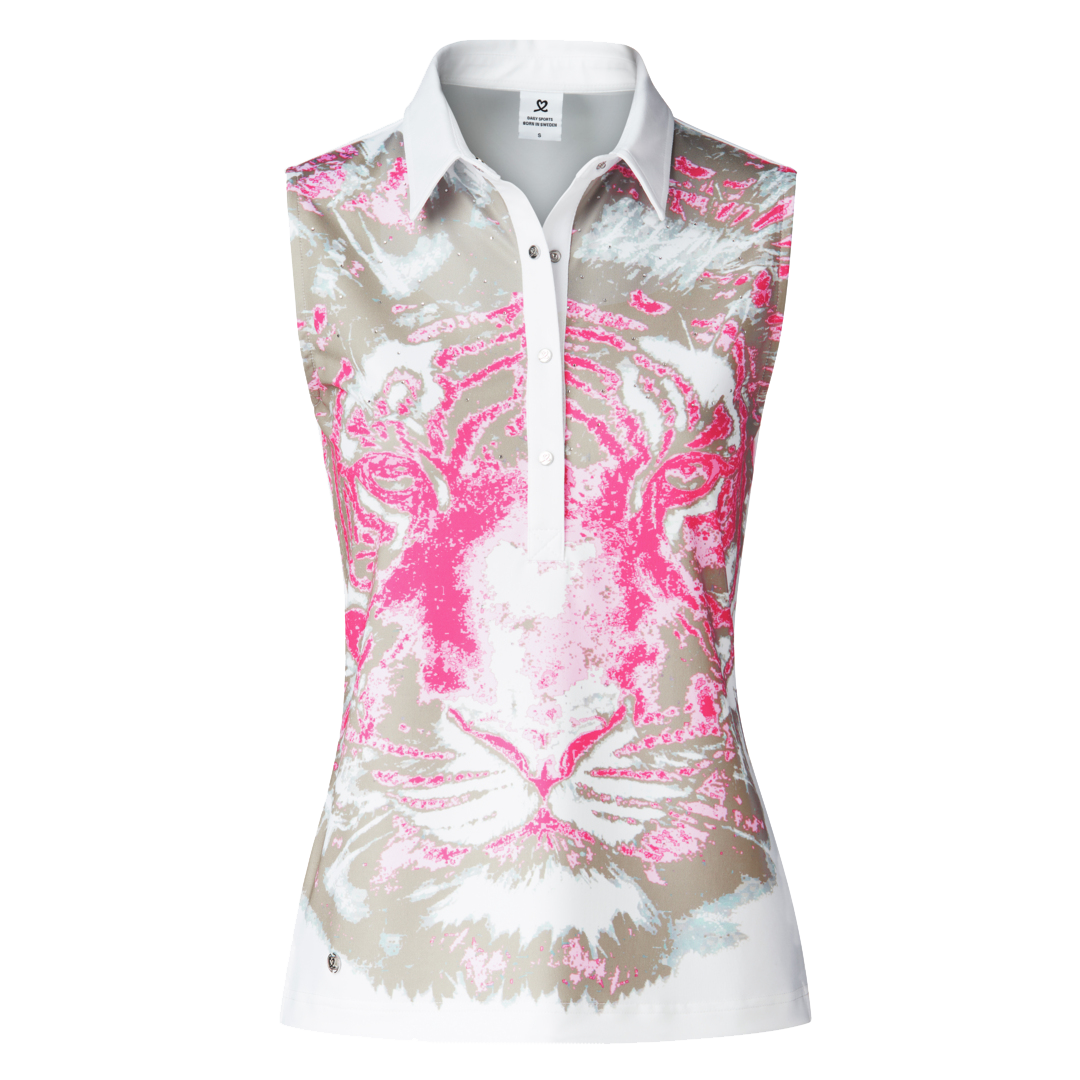Liza Lion Print Women's Sleeveless Golf Polo Shirt