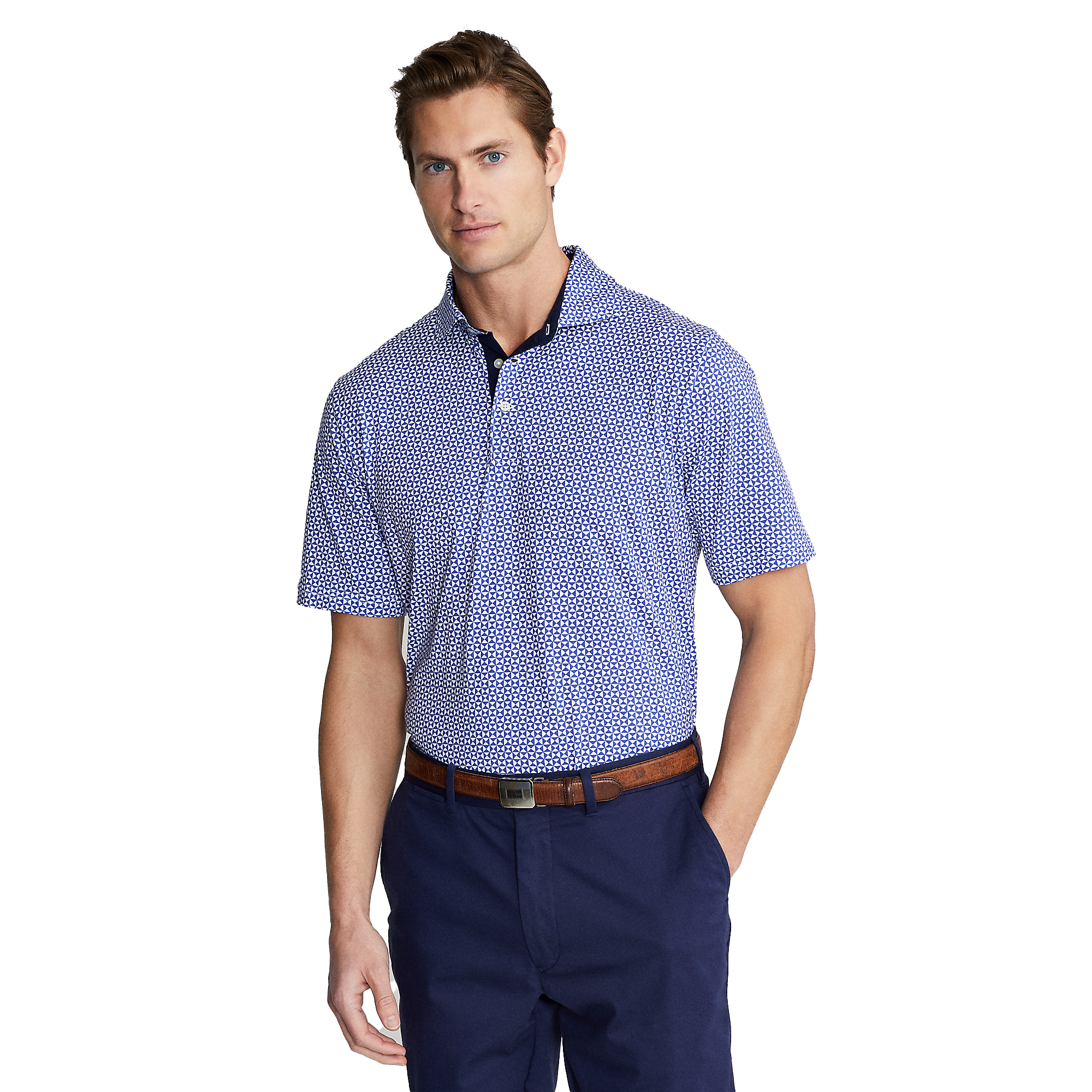 Classic Fit Print Jersey Men's Short Sleeve Golf Polo Shirt