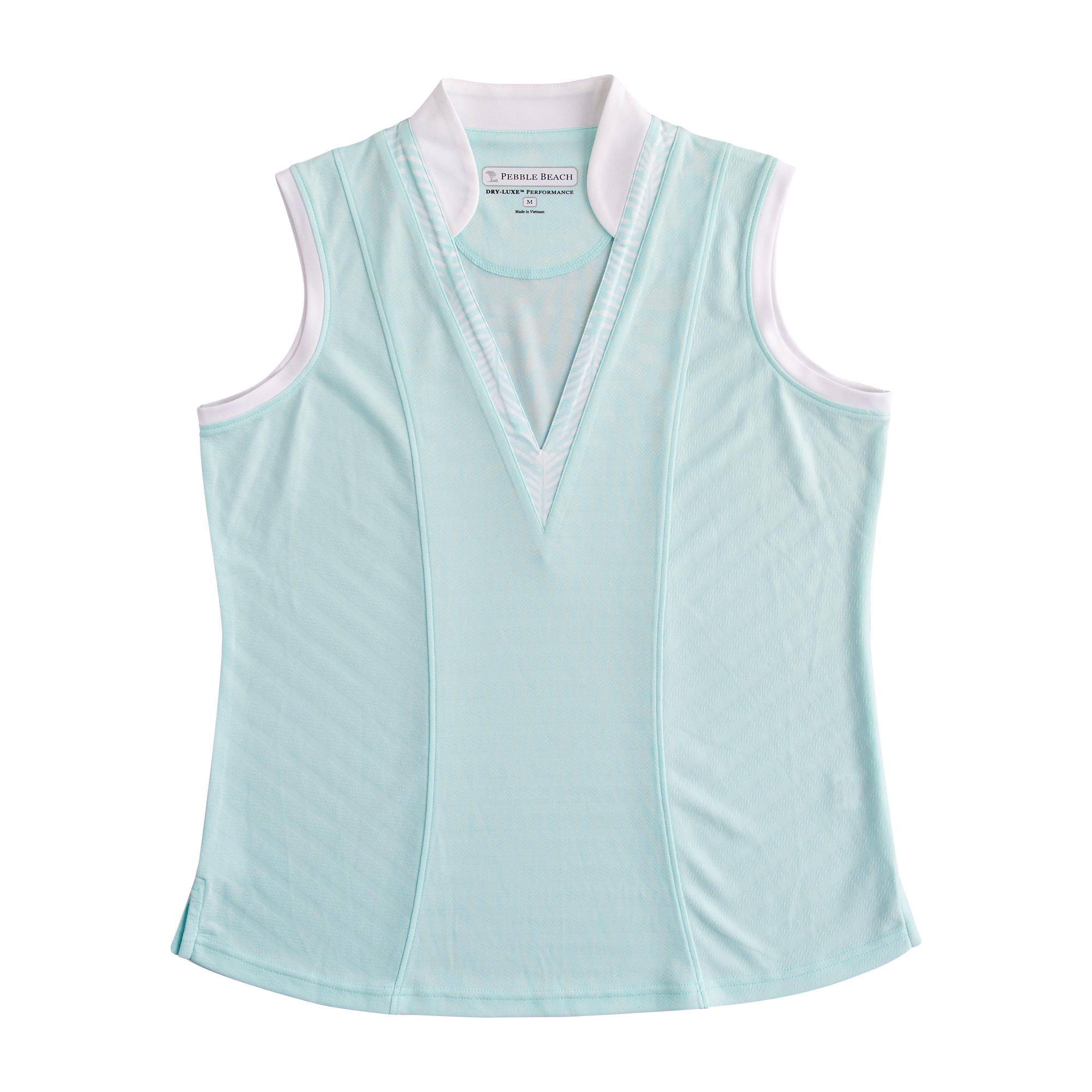 Blue Glass Textured V Neck Women's Sleeveless Golf Shirt
