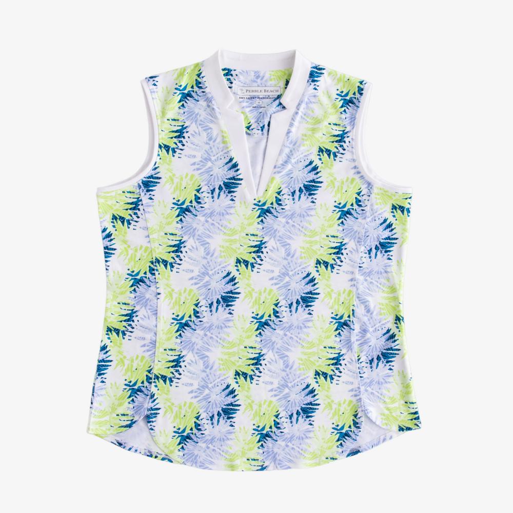 Summer Palm Print  Sleeveless Polo
