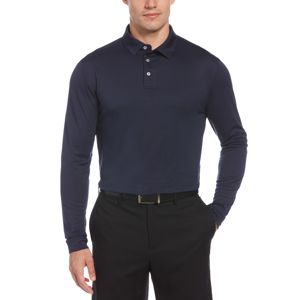 Twill Jacquard Men's Long Sleeve Golf Polo Shirt