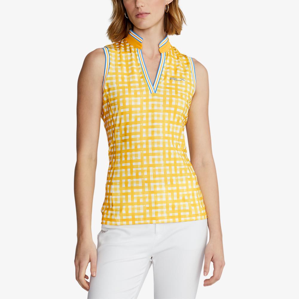 Gingham Tailored Sleeveless Stretch Piqué Top Polo Shirt
