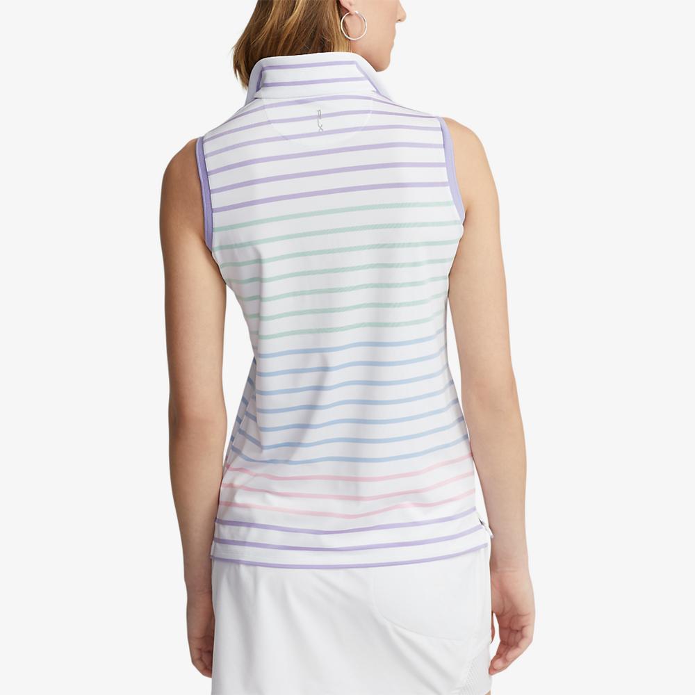 Multi Stripe Sleeveless Quarter Zip Polo Shirt