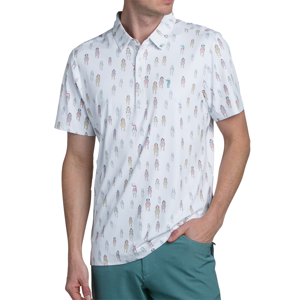 And They're Off Men's Short Sleeve Golf Polo Shirt