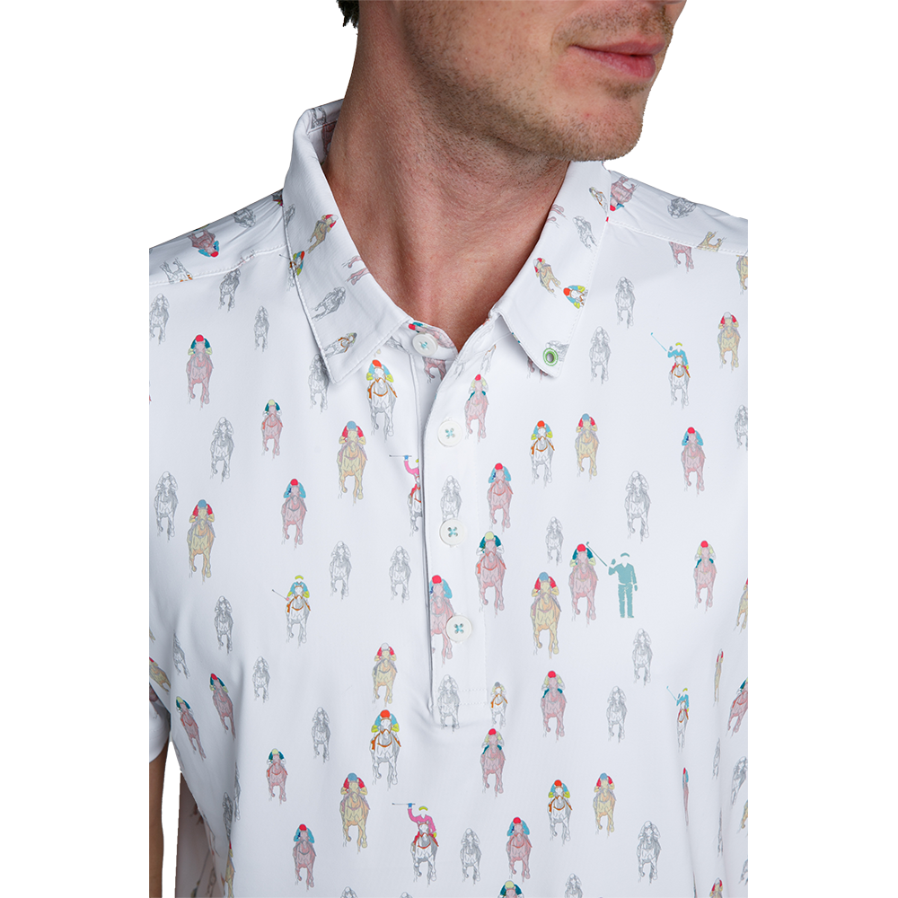And They're Off Men's Short Sleeve Golf Polo Shirt