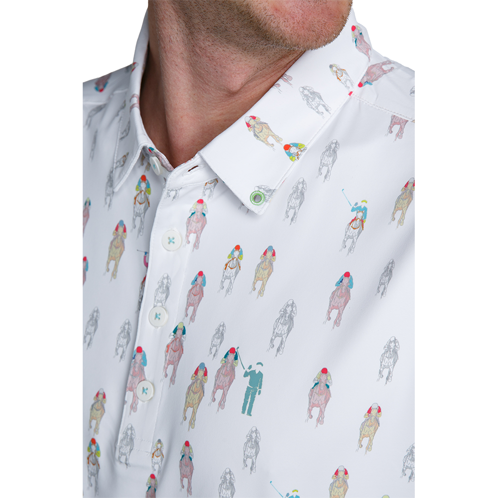 And They're Off Men's Short Sleeve Golf Polo Shirt