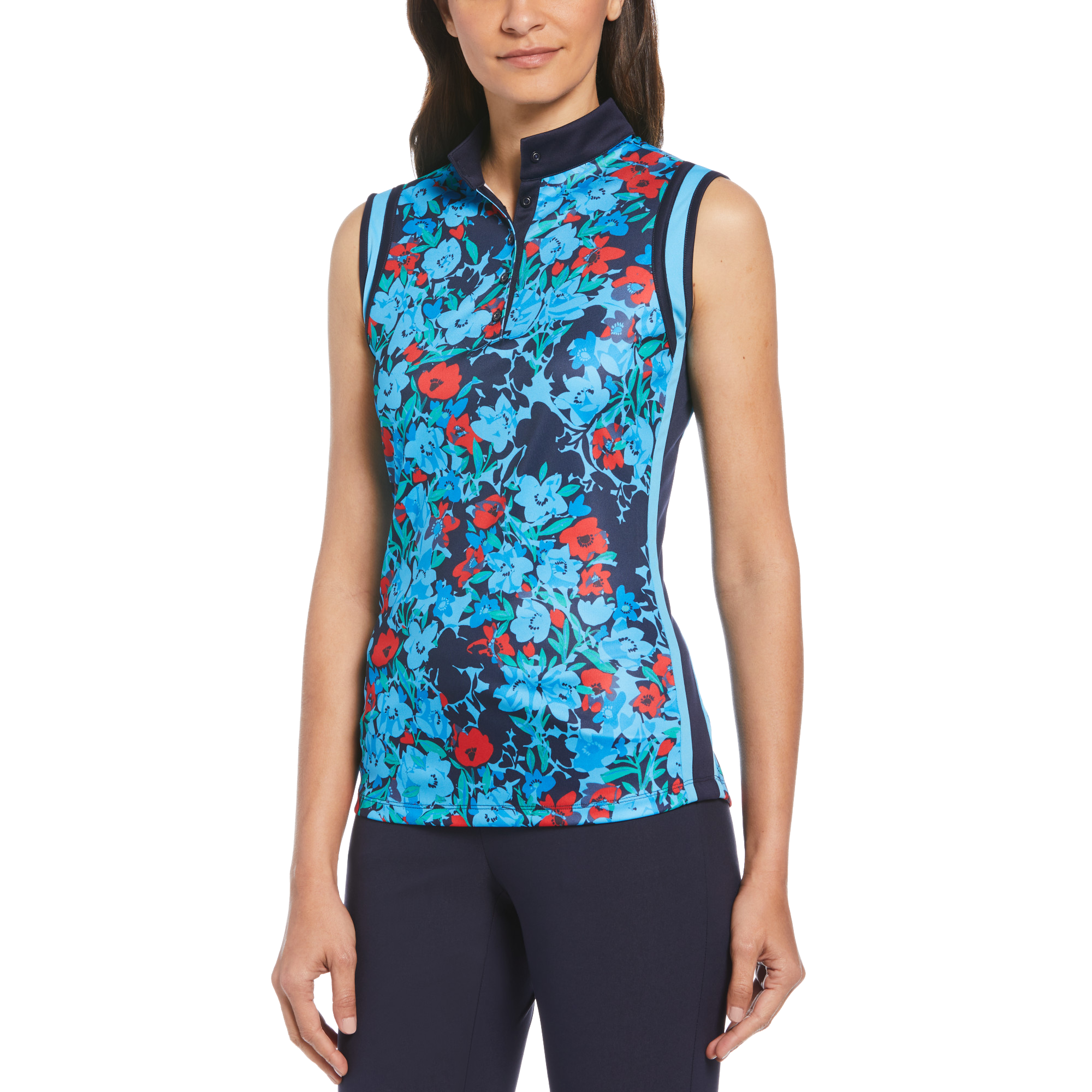 Floral Print Women's Sleeveless Golf Polo Shirt