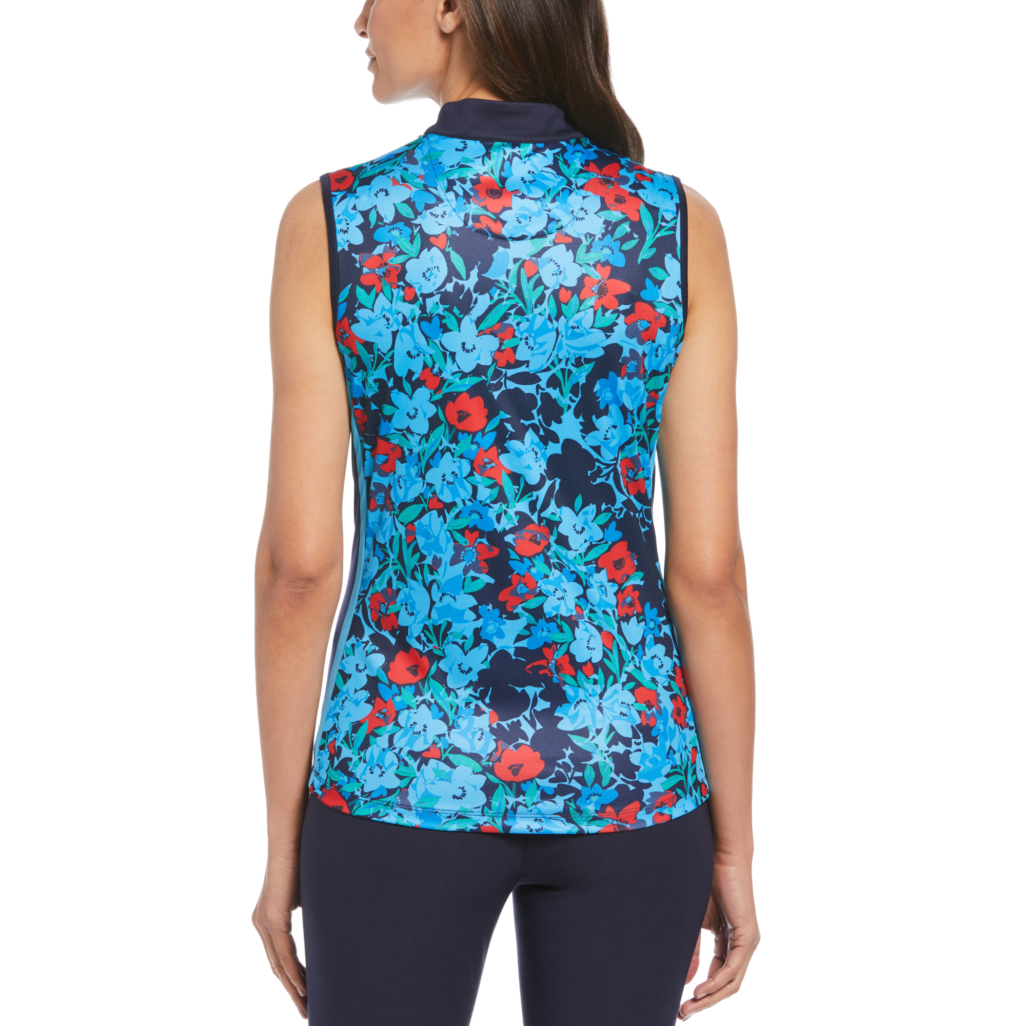 Floral Print Women's Sleeveless Golf Polo Shirt