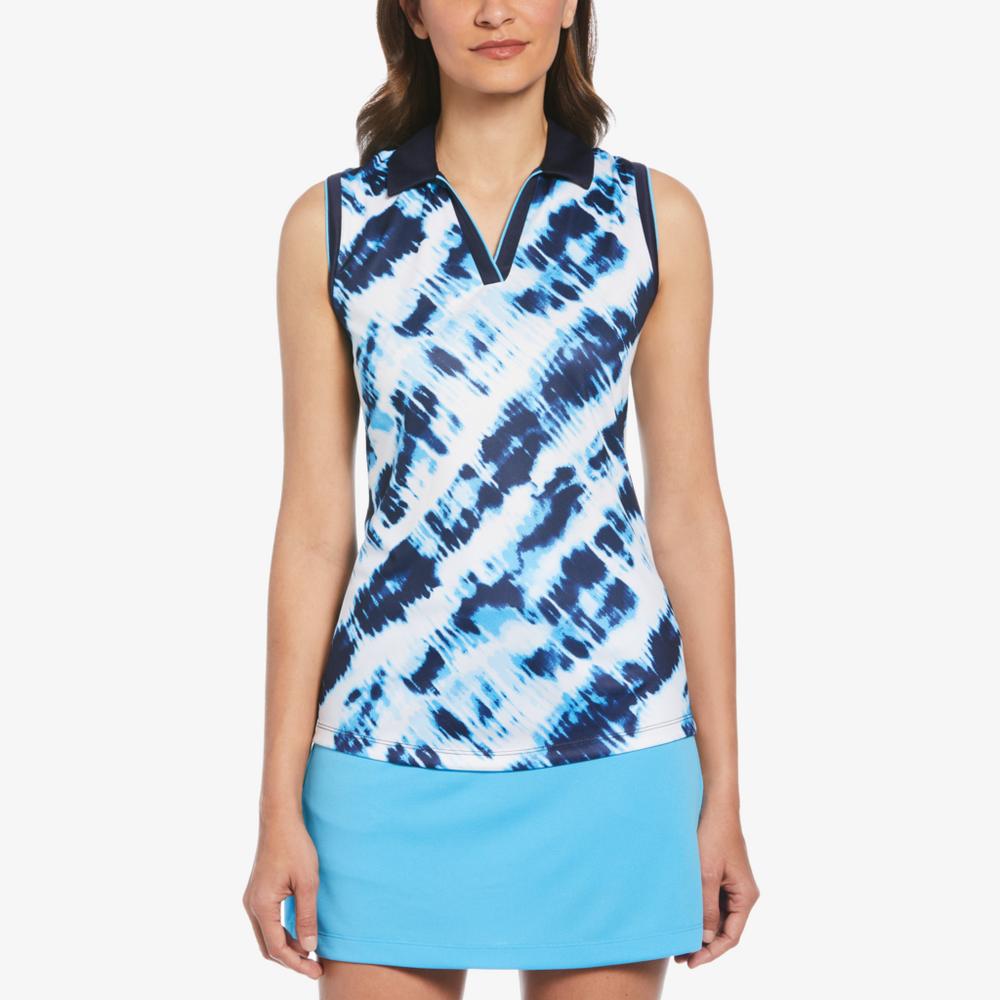 Diagonal Tie Dye Print Sleeveless Polo Shirt