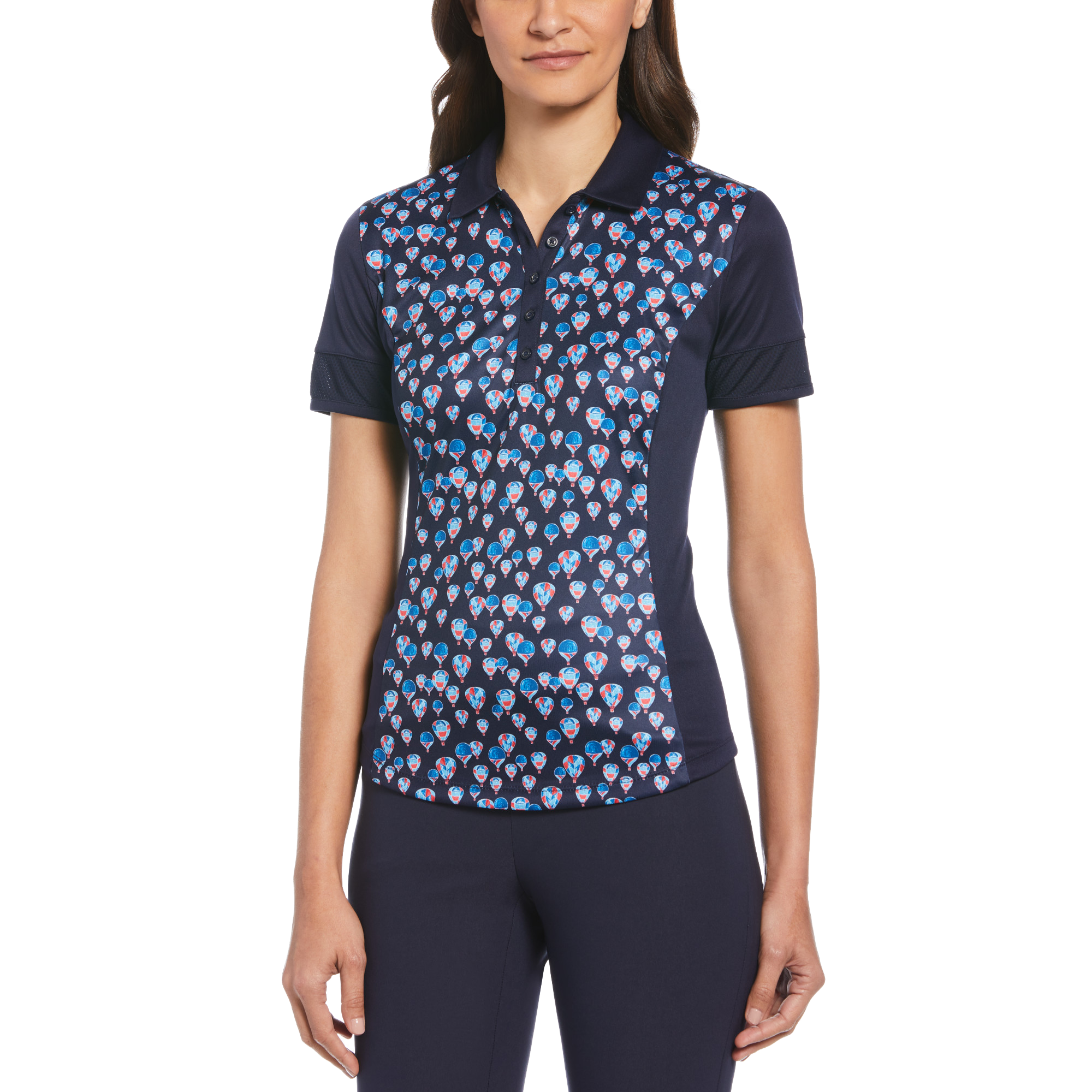Hot Air Balloon Print Women's Short Sleeve Golf Polo Shirt