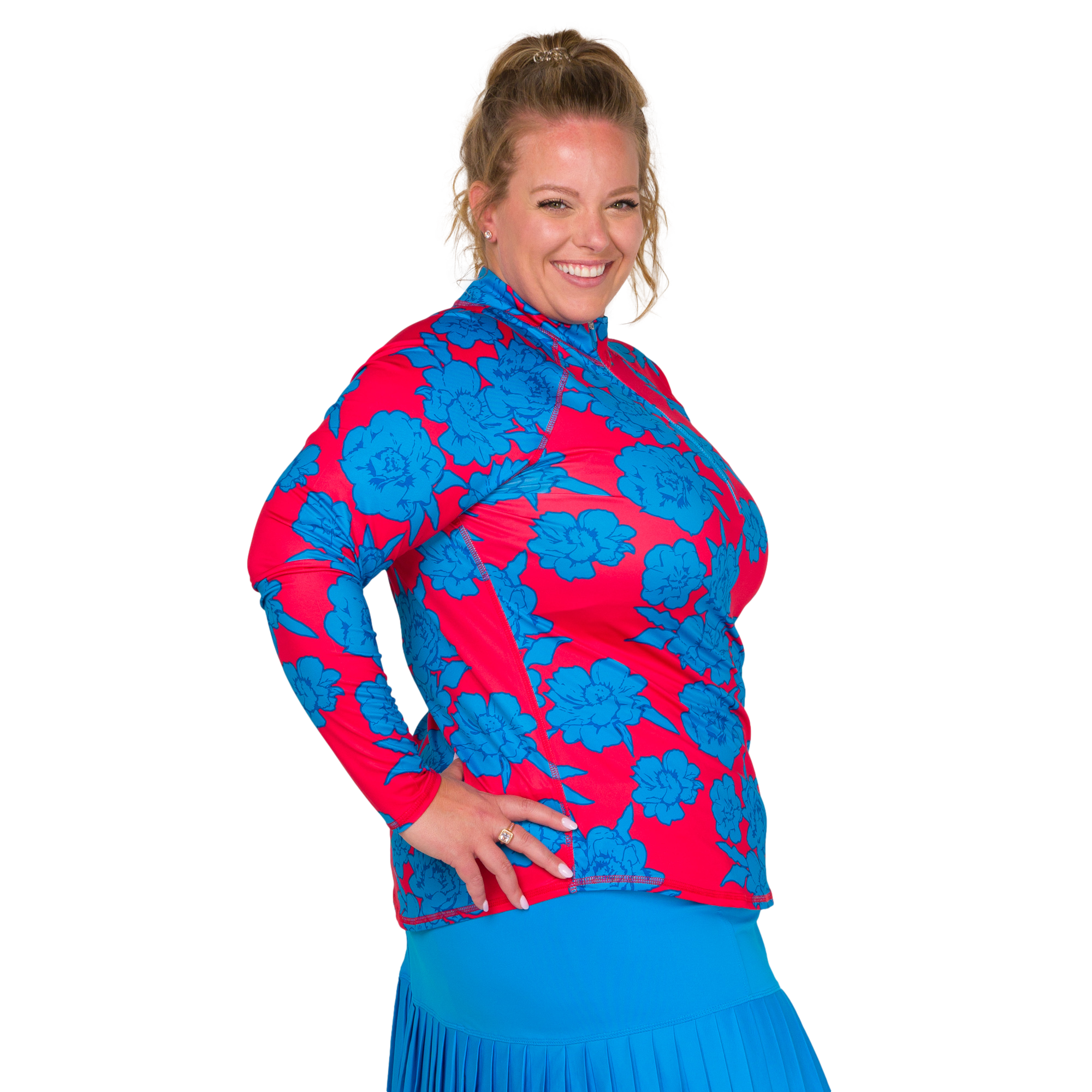 Rum Punch Collection: Bold Floral Print Quarter Zip Pull Over