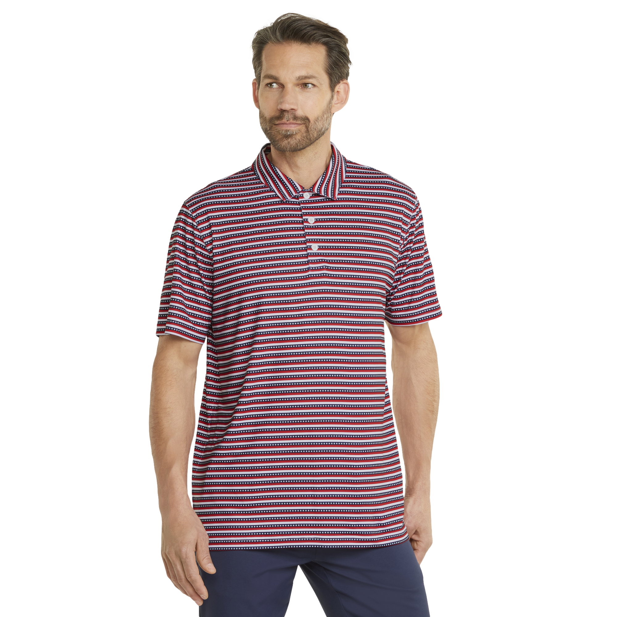 Volition Red Stripe Men's Short Sleeve Golf Polo Shirt