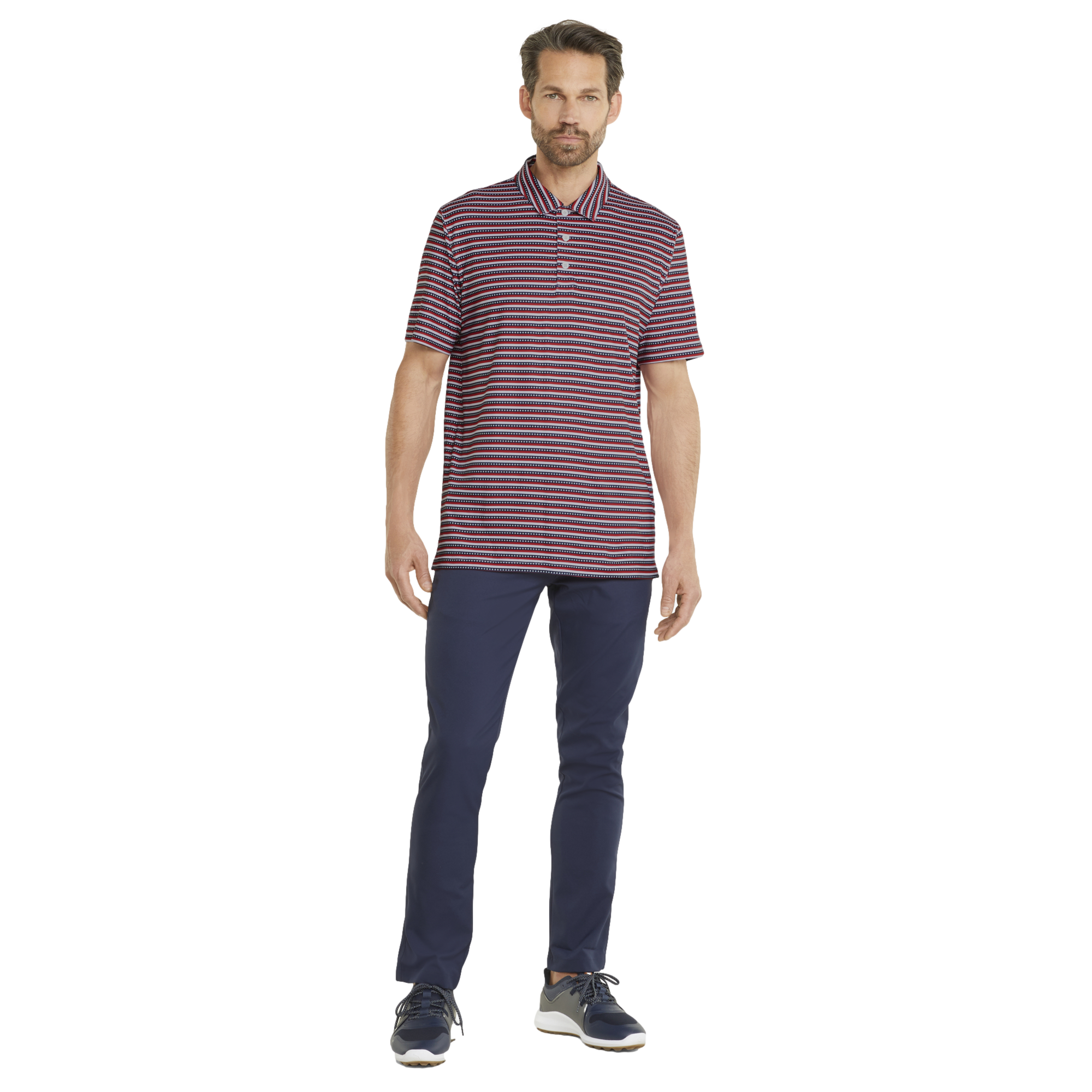 Volition Red Stripe Men's Short Sleeve Golf Polo Shirt