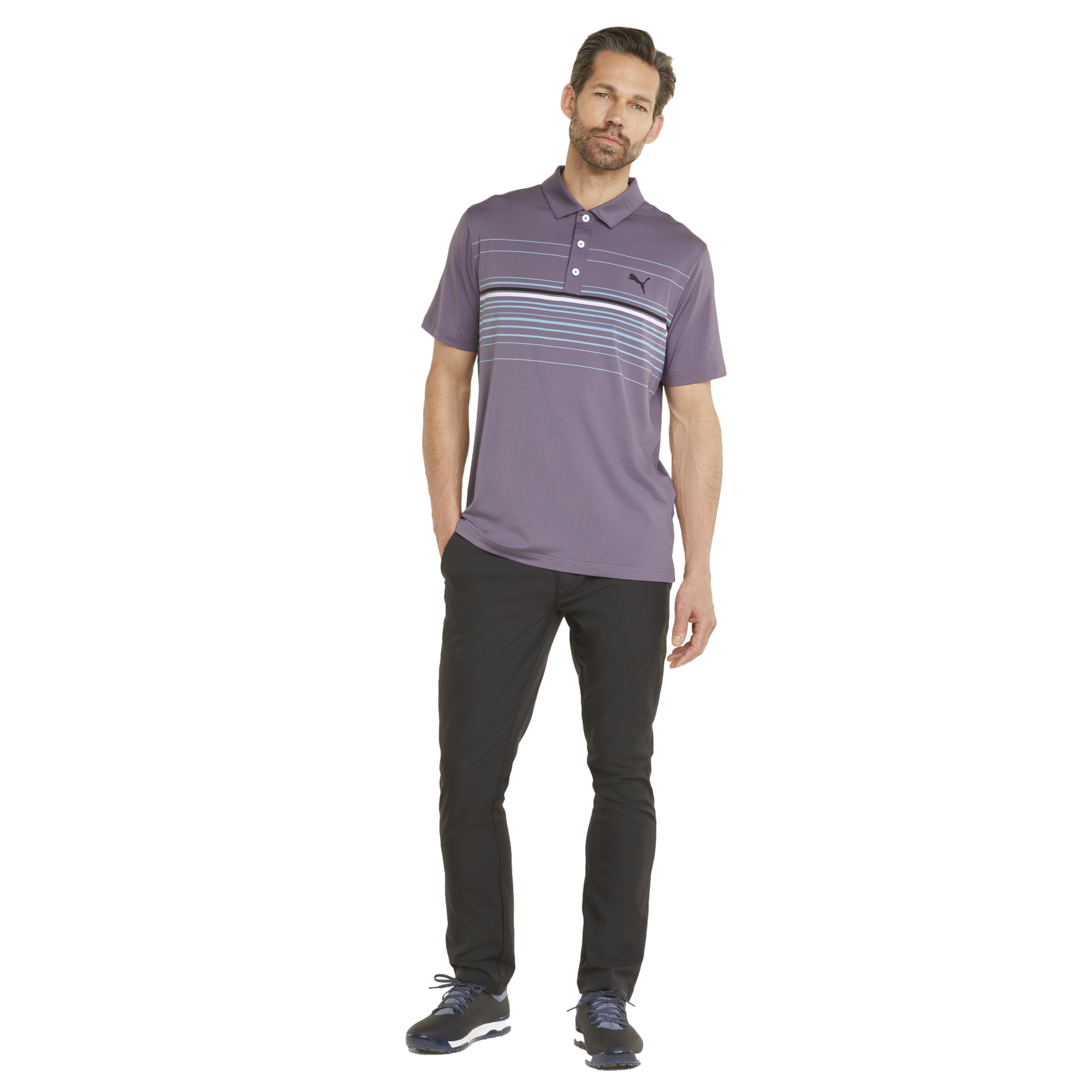 MATTR Canyon Multi Stripe Men's Short Sleeve Golf Polo Shirt
