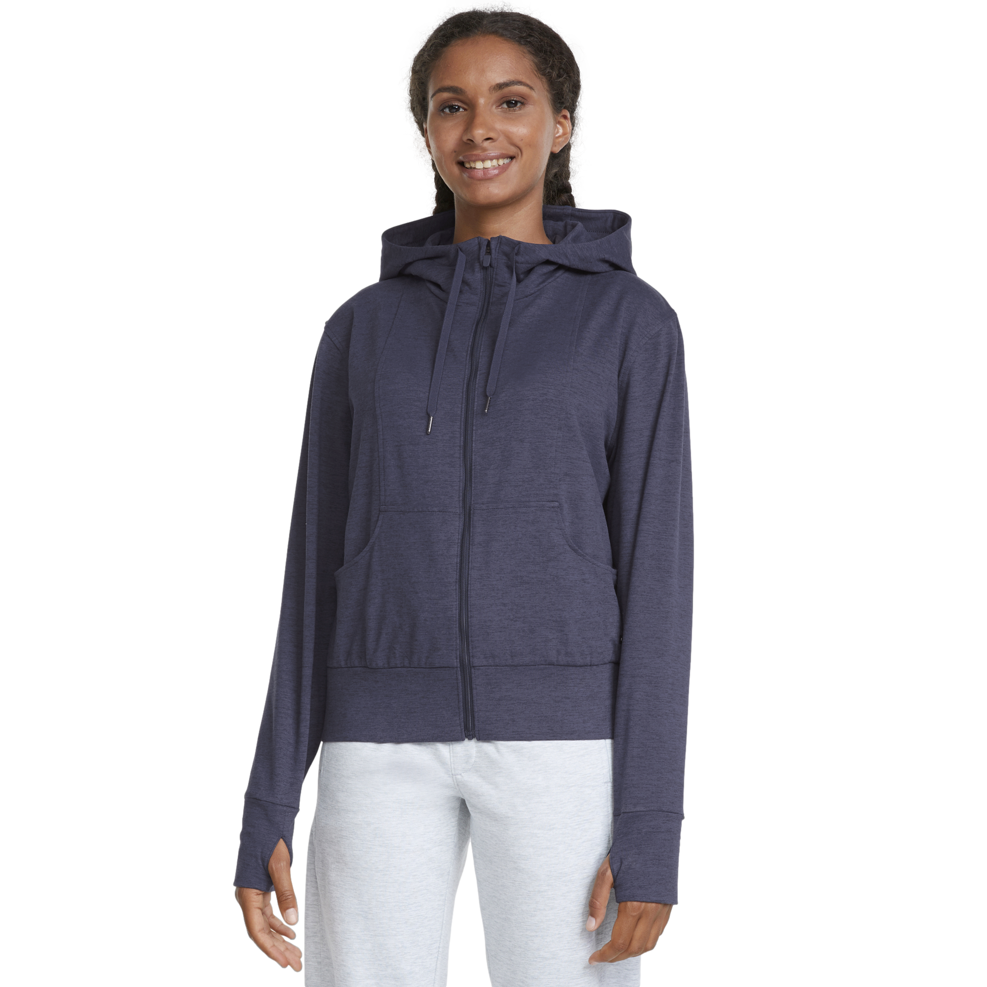 CLOUDSPUN Drawstring Cropped Full Zip Hoodie