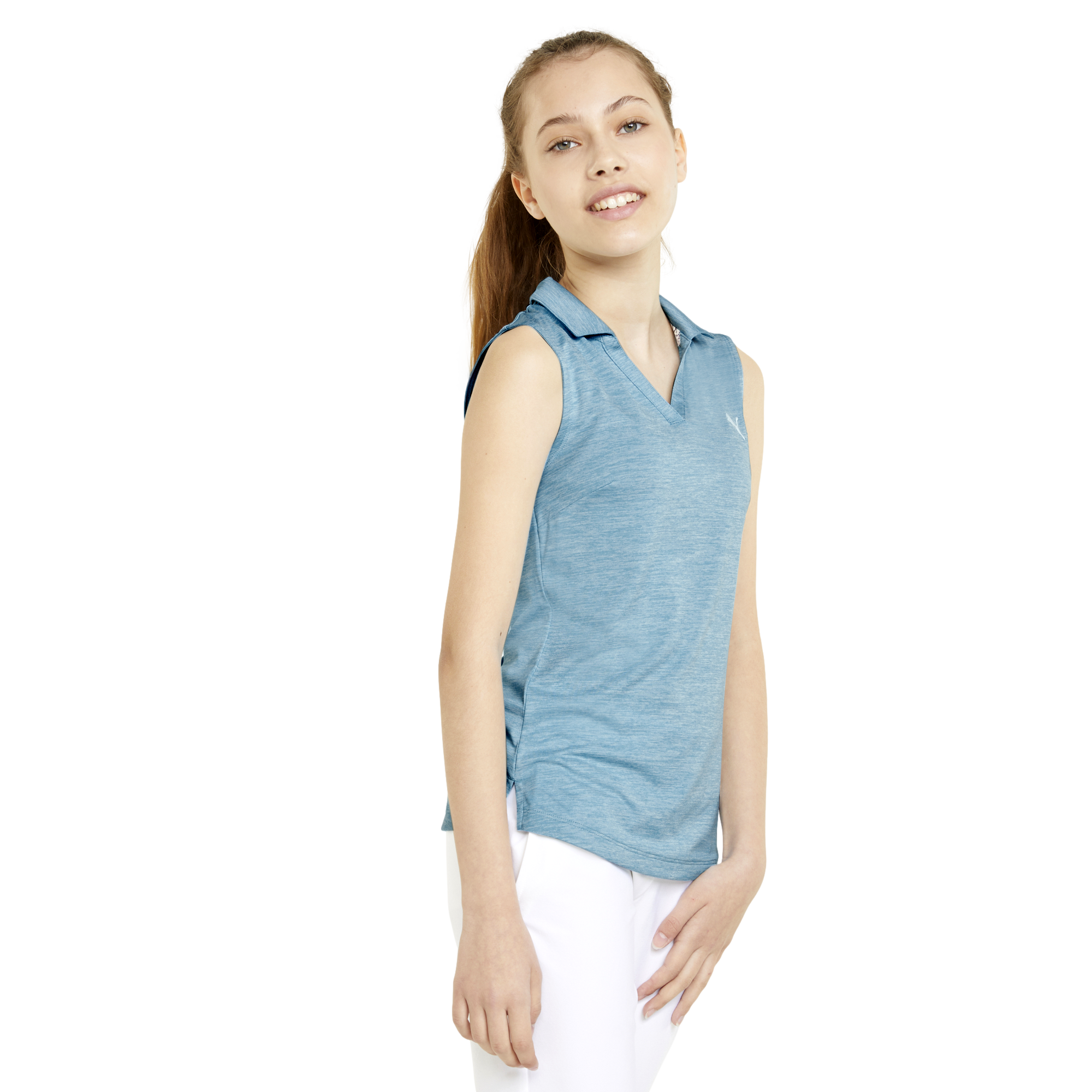 Junior Girls Heather Sleeveless Golf Polo