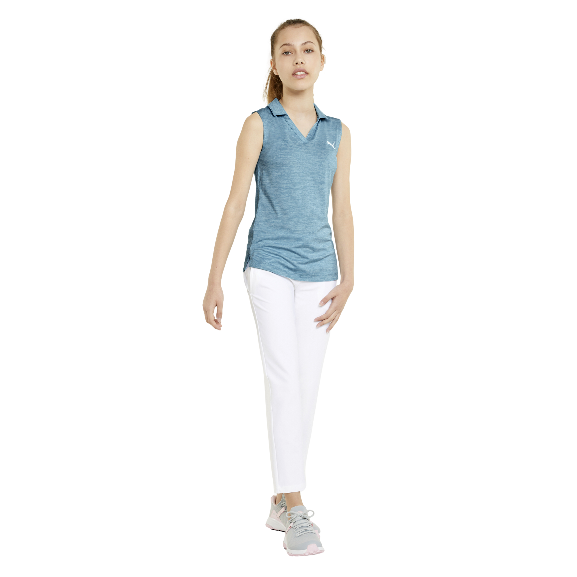 Junior Girls Heather Sleeveless Golf Polo