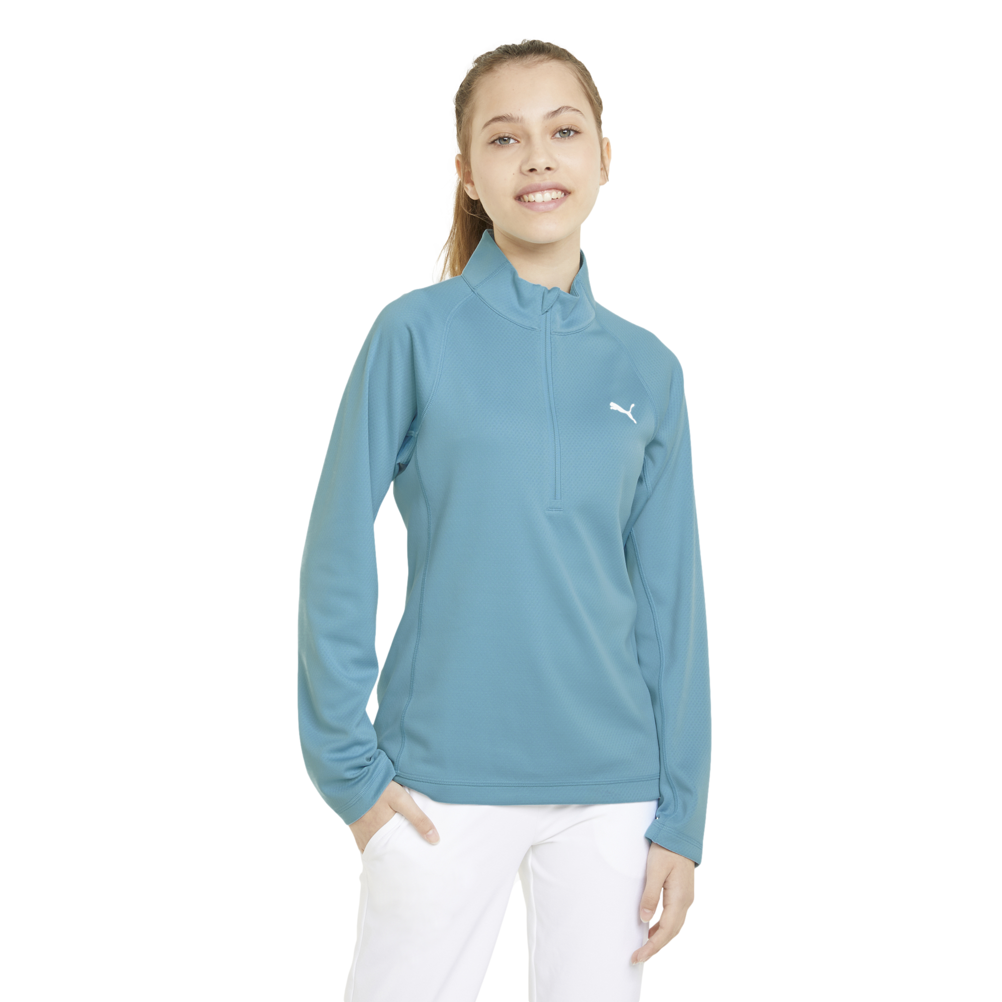 Girls Solid Quarter Zip Pull Over