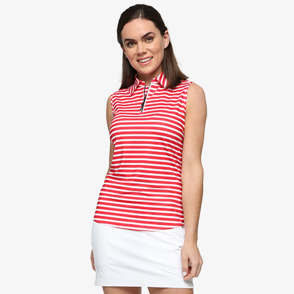 French Connection Collection: Keystone Zip Striped Sleeveless Polo Shirt