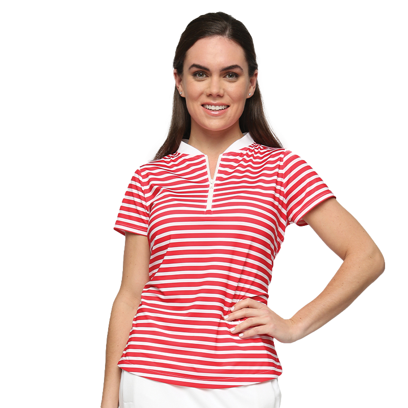 Tapered Neck Striped Women's Short Sleeve Golf Shirt