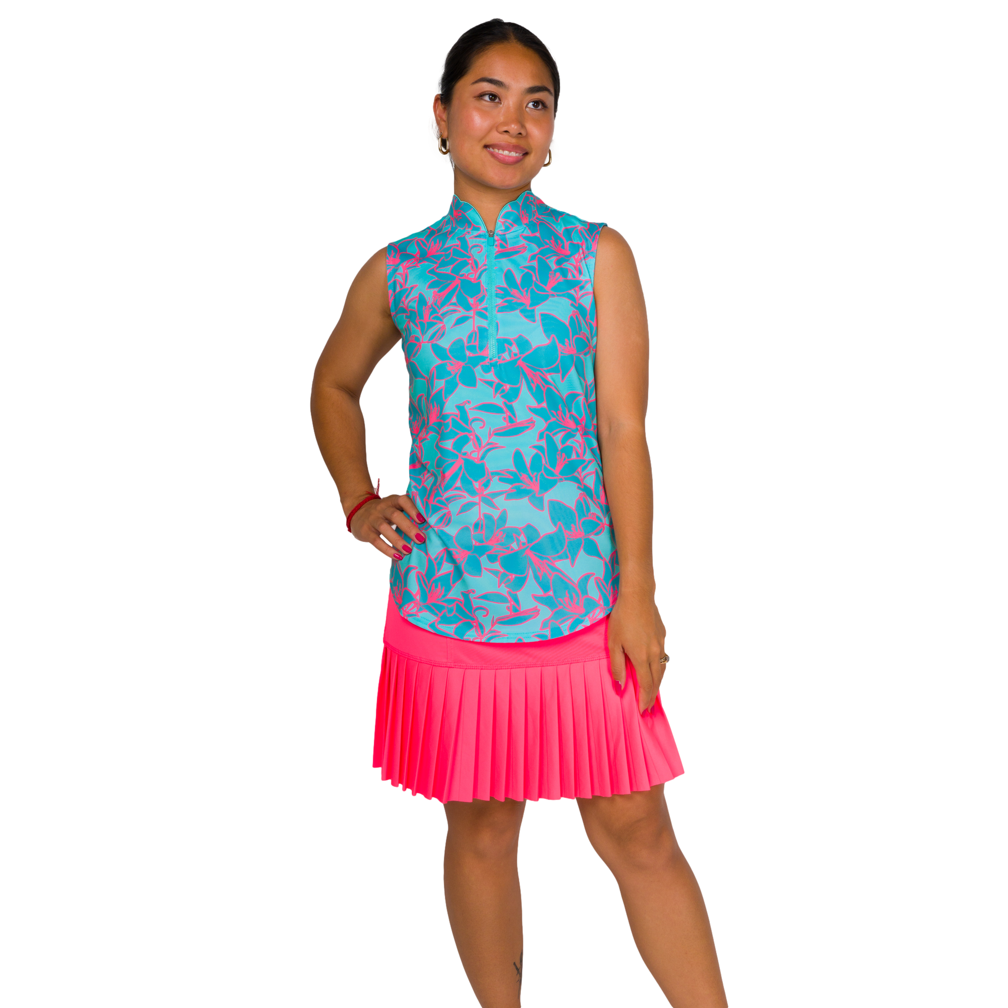 Bold Lilly Print Women's Sleeveless Golf Shirt