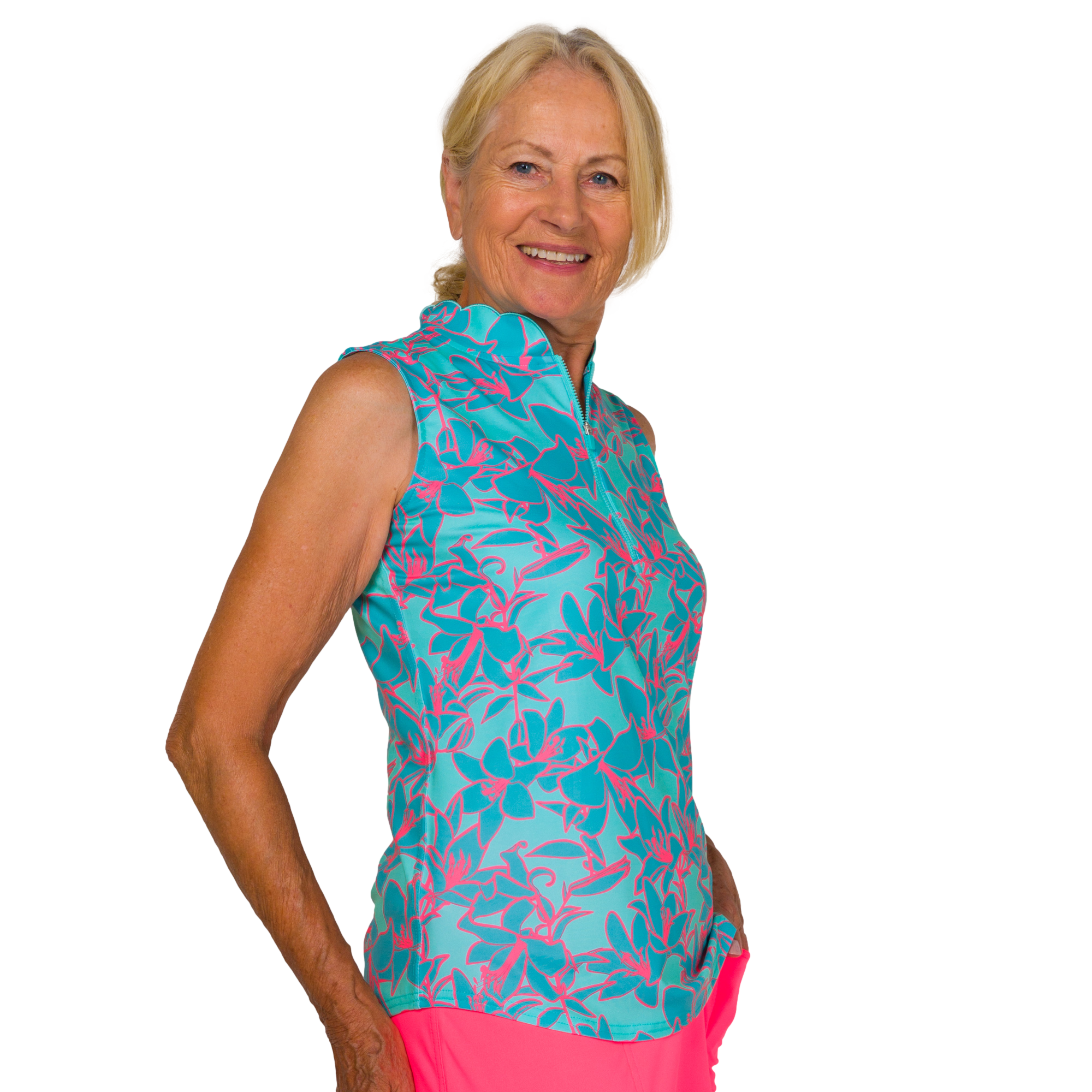 Bold Lilly Print Women's Sleeveless Golf Shirt
