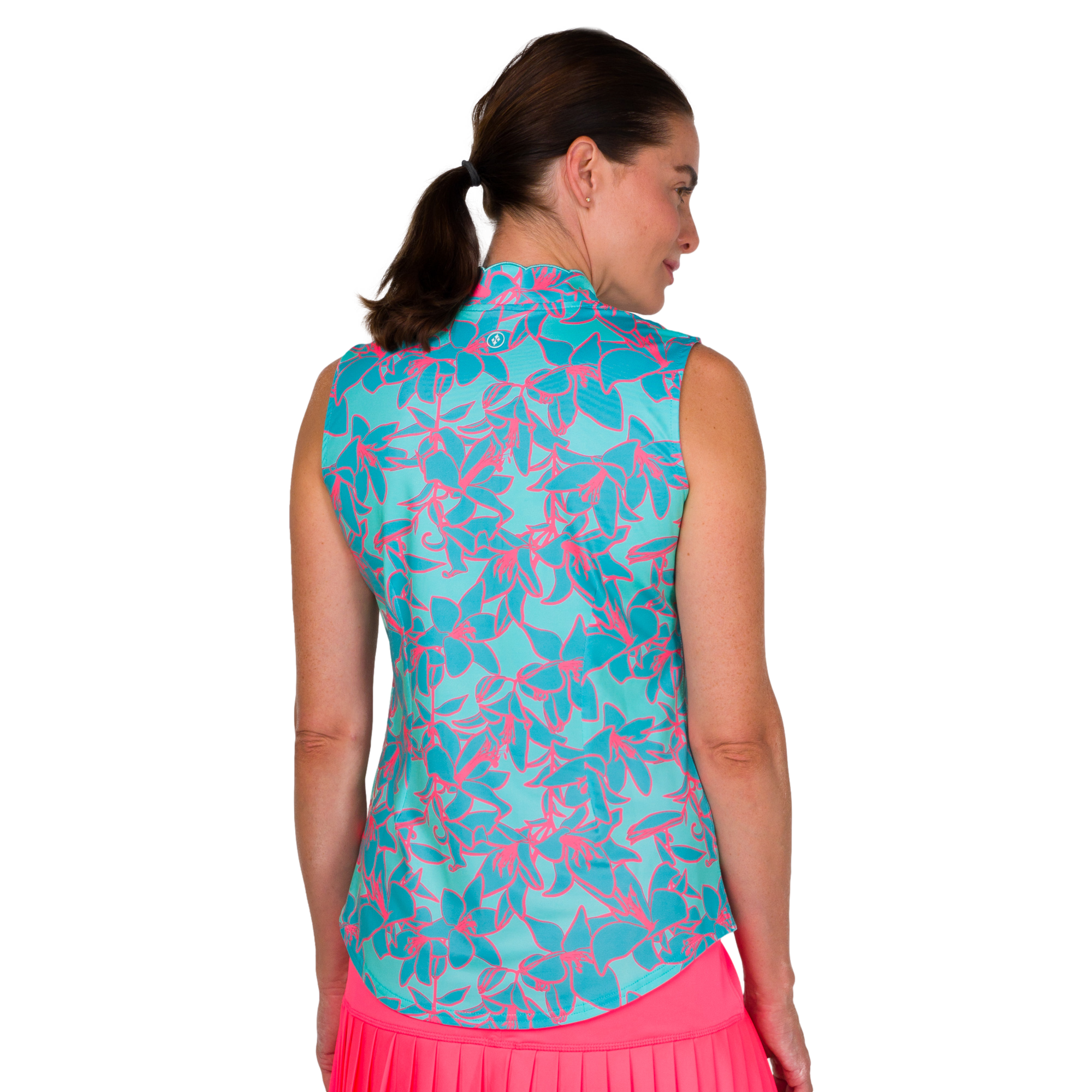 Bold Lilly Print Women's Sleeveless Golf Shirt