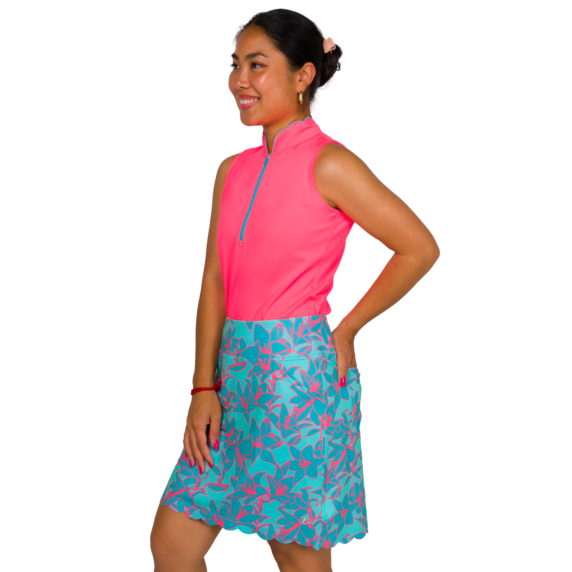 Mint Julep Collection: Floral Print Long Scalloped 16.5" Skort