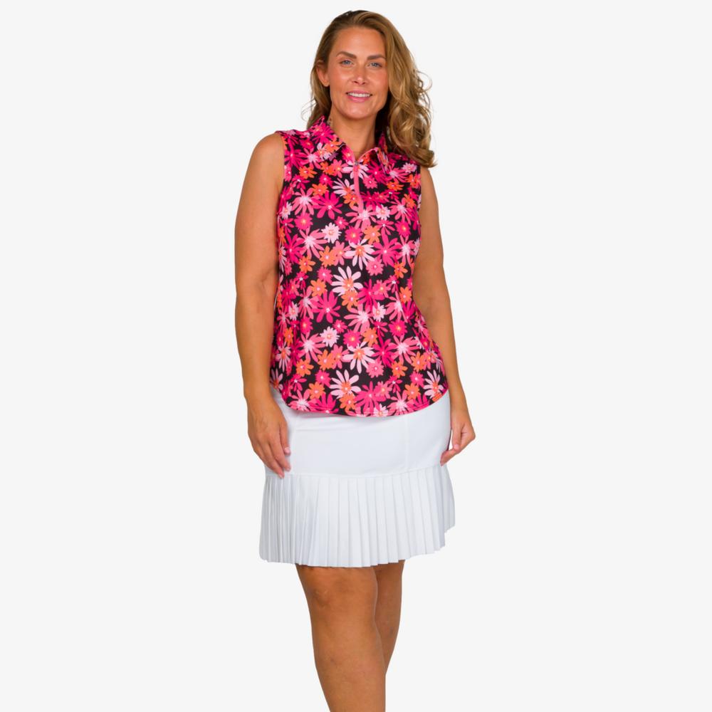 Watermelon Wine Collection: Floral Print Sleeveless Polo