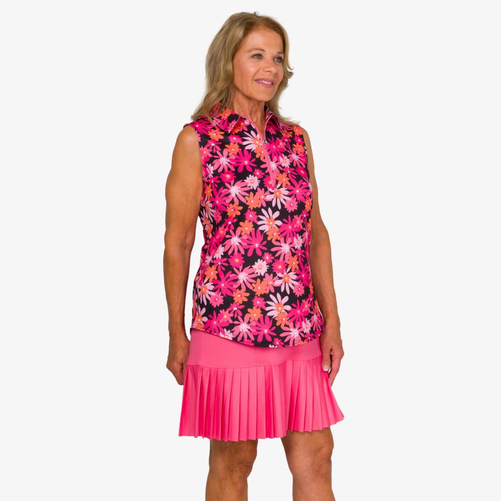 Watermelon Wine Collection: Floral Print Sleeveless Polo