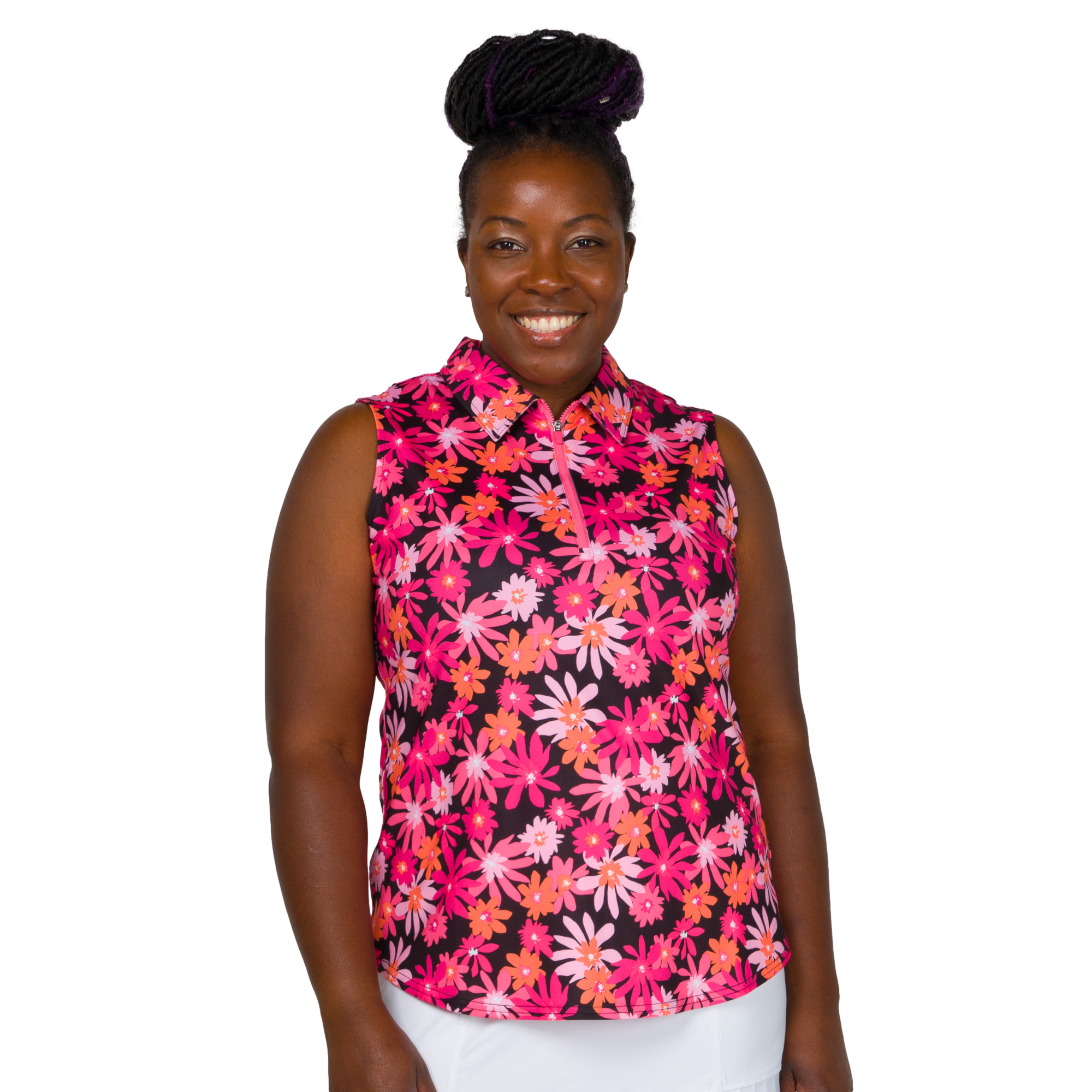 Floral Print Women's Sleeveless Golf Polo Shirt