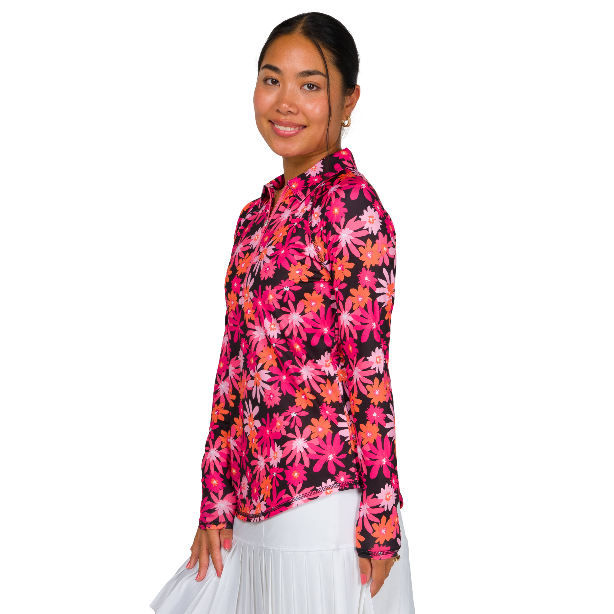 Watermelon Wine Collection: Floral Print UV Long Sleeve Quarter Zip Top