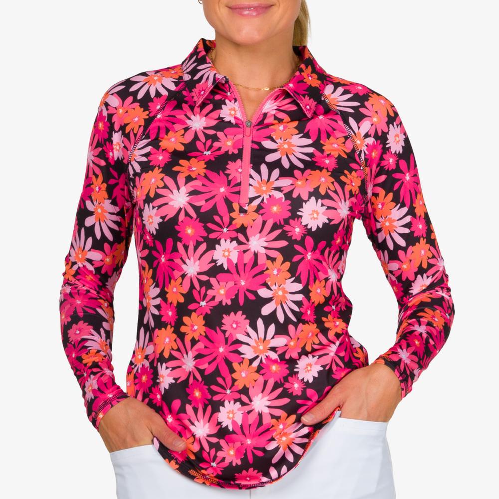 Watermelon Wine Collection: Floral Print UV Long Sleeve Quarter Zip Top