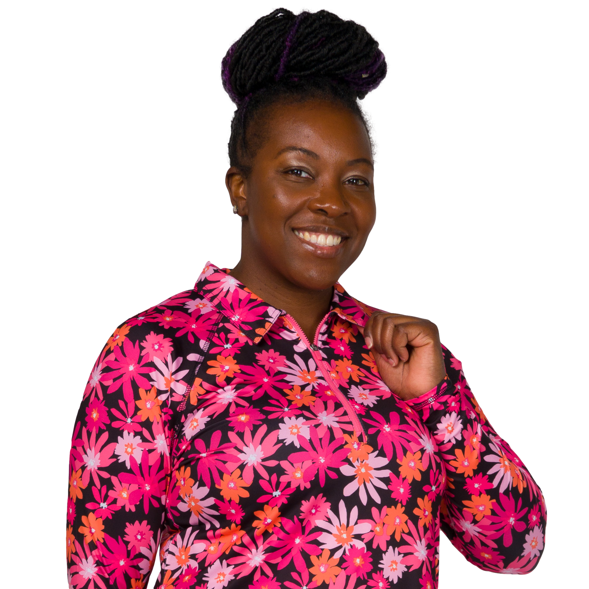 Watermelon Wine Collection: Floral Print UV Long Sleeve Quarter Zip Top