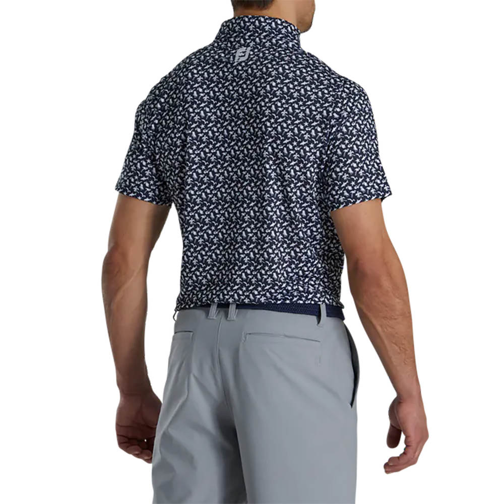 Athletic Fit Beach Print Lisle Self Collar Men's Short Sleeve Golf Polo Shirt
