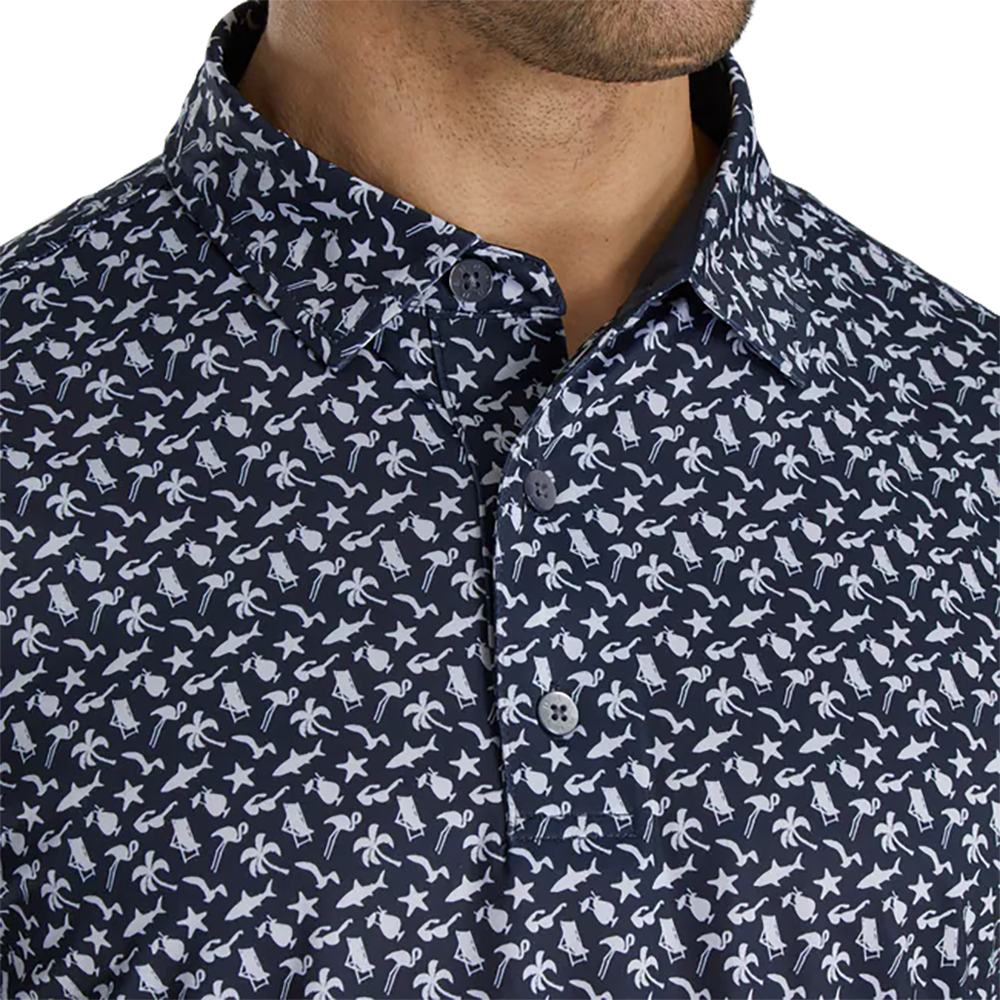 Athletic Fit Beach Print Lisle Self Collar Men's Short Sleeve Golf Polo Shirt