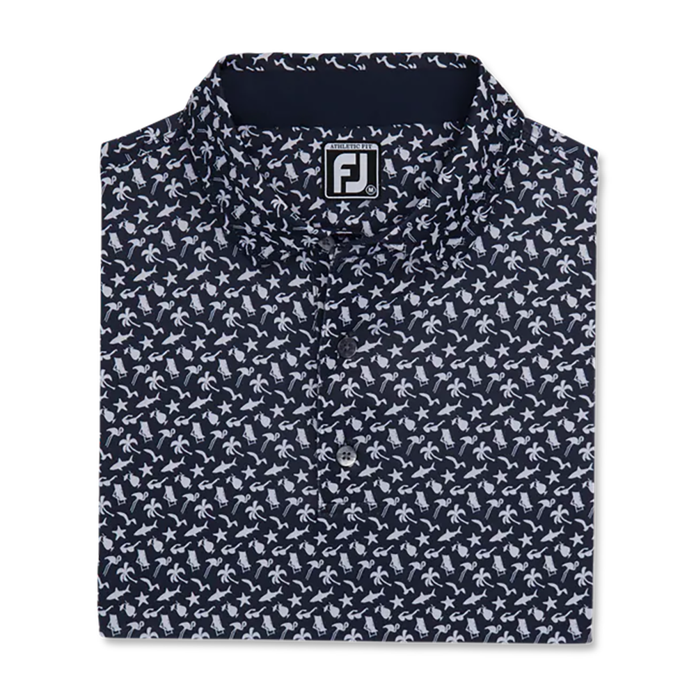 Athletic Fit Beach Print Lisle Self Collar Men's Short Sleeve Golf Polo Shirt