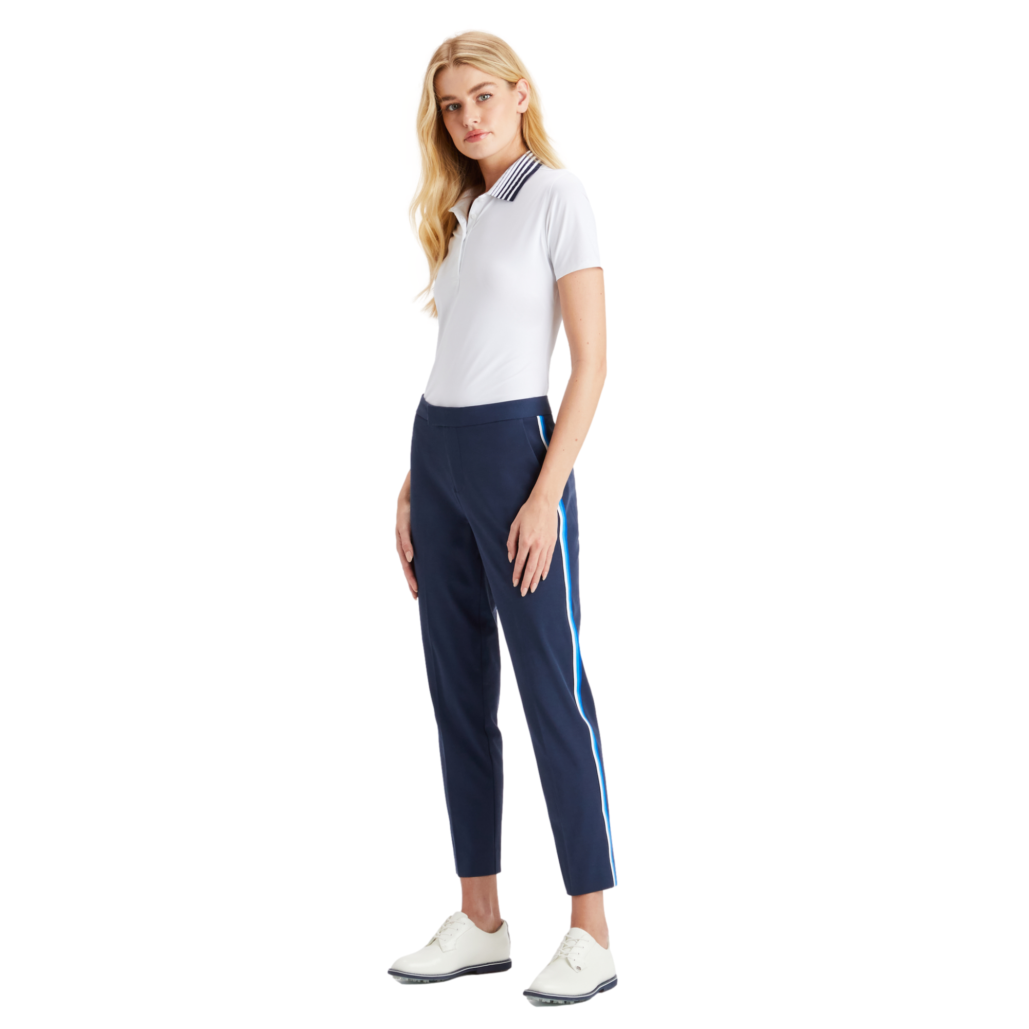 Jacquard Pleated Collar Performance Women's Short Sleeve Golf Polo Shirt