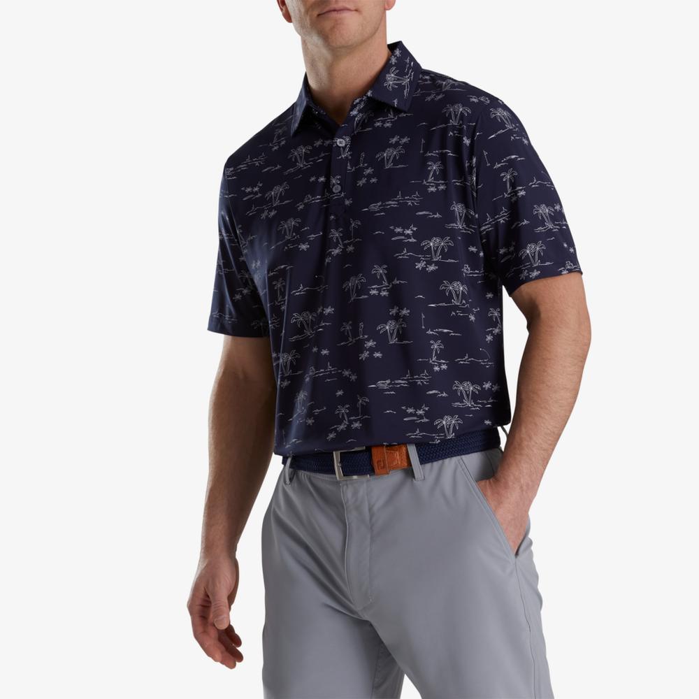 Tropic Golf Print Lisle Self Collar Polo
