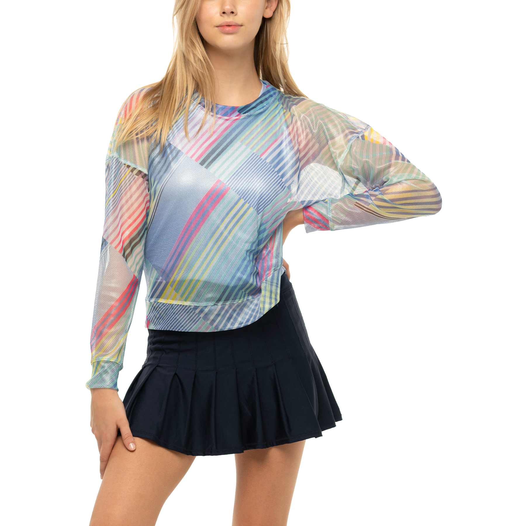 Count Me In Collection: Geo Print Metallic Long Sleeve Crew Neck Top