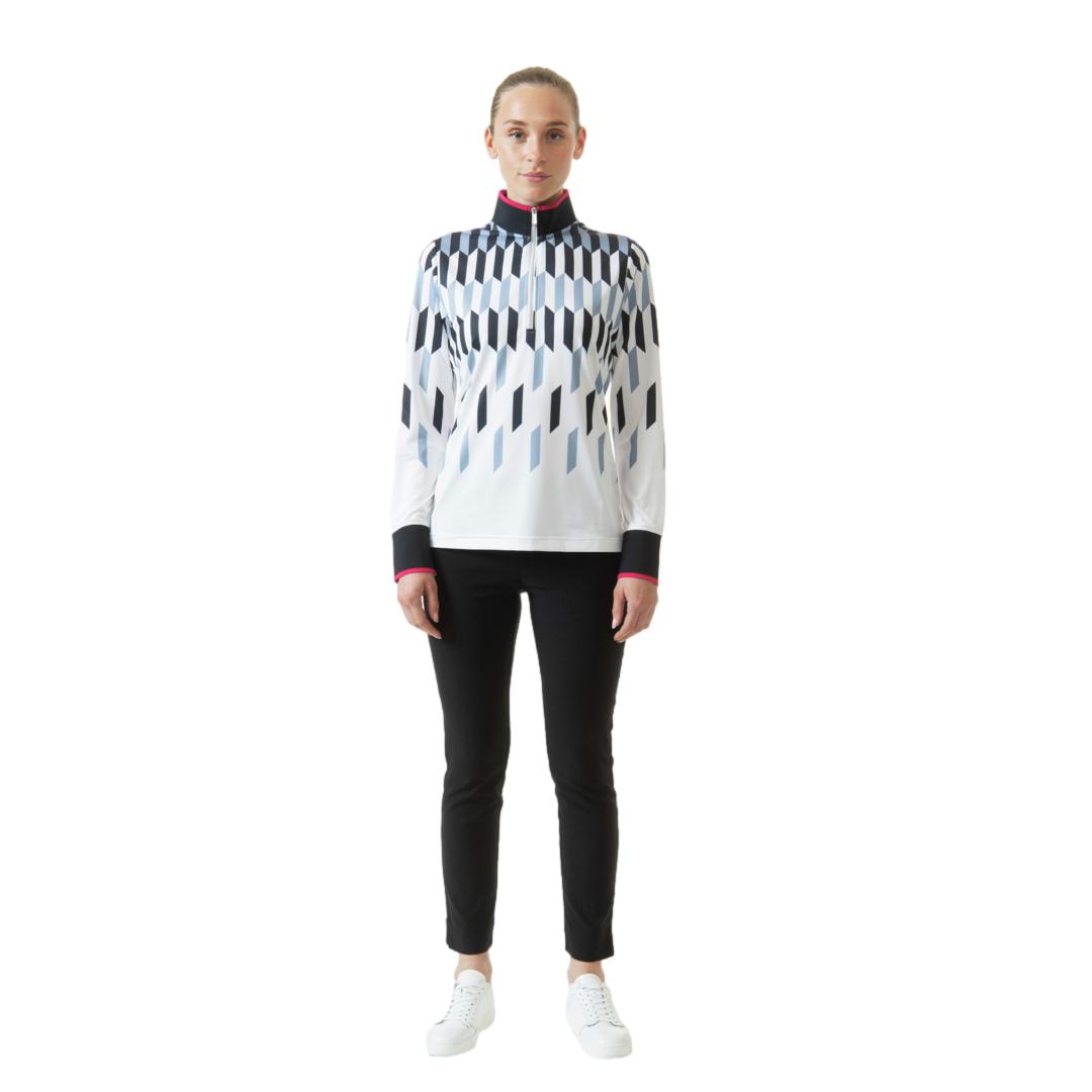 Sportif Dot Collection: Britney Geo Print Long Sleeve Quarter Zip