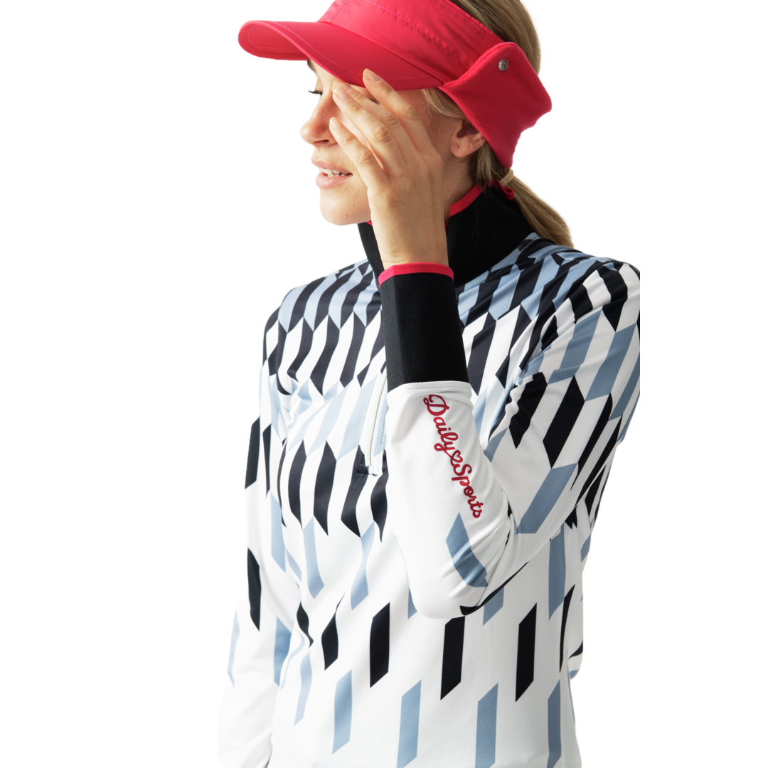 Sportif Dot Collection: Britney Geo Print Long Sleeve Quarter Zip