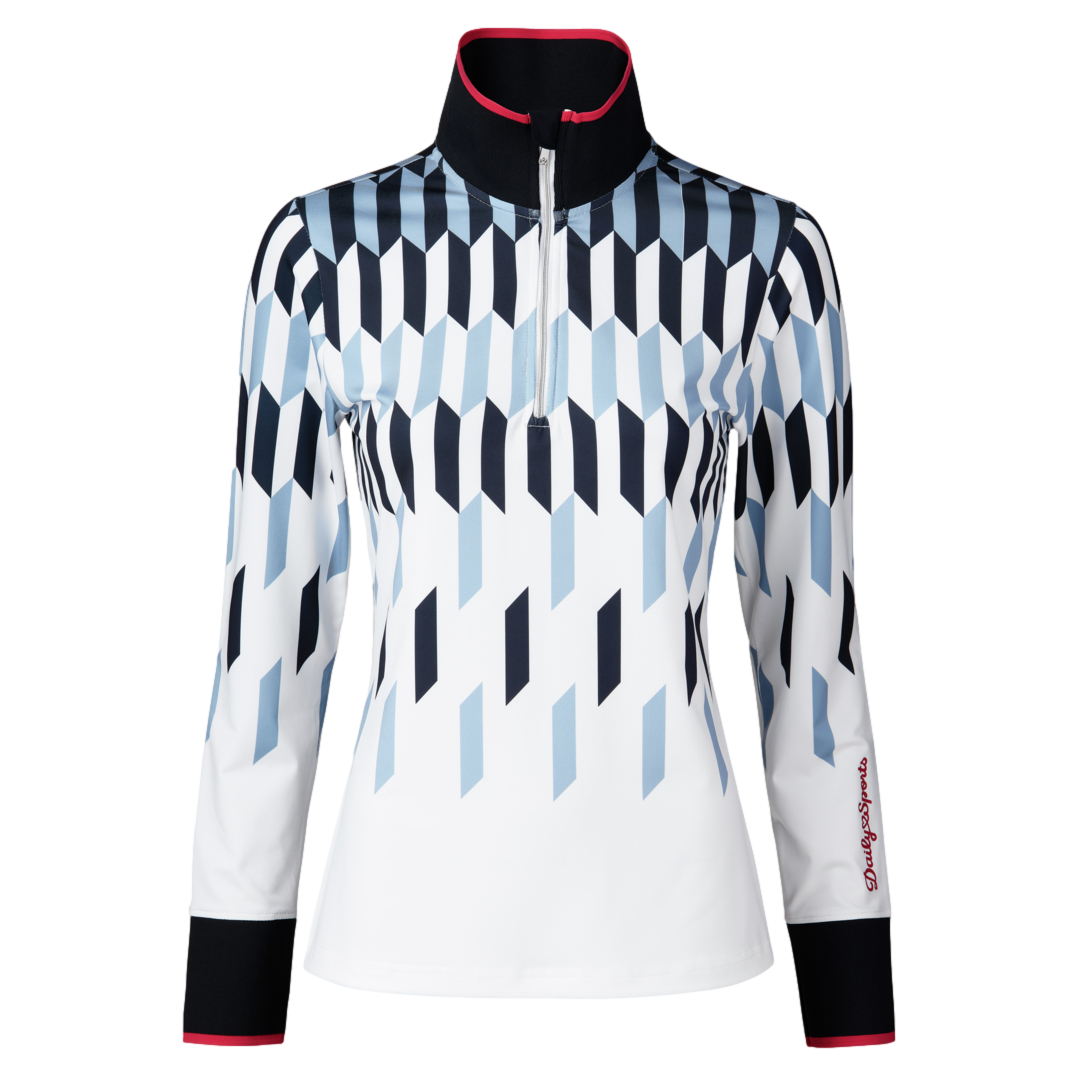 Sportif Dot Collection: Britney Geo Print Long Sleeve Quarter Zip