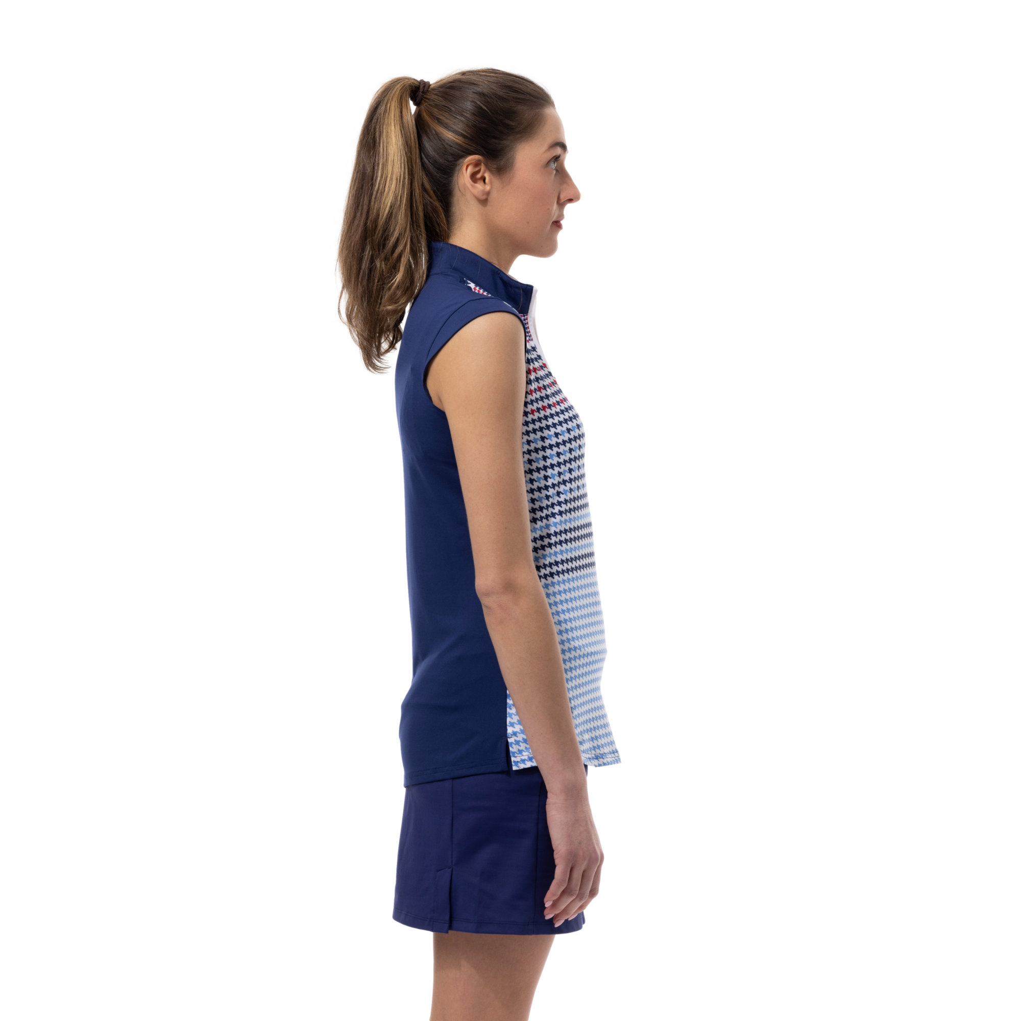 SolCool Draper Houndstooth Print Quarter Zip Women's Sleeveless Golf Shirt