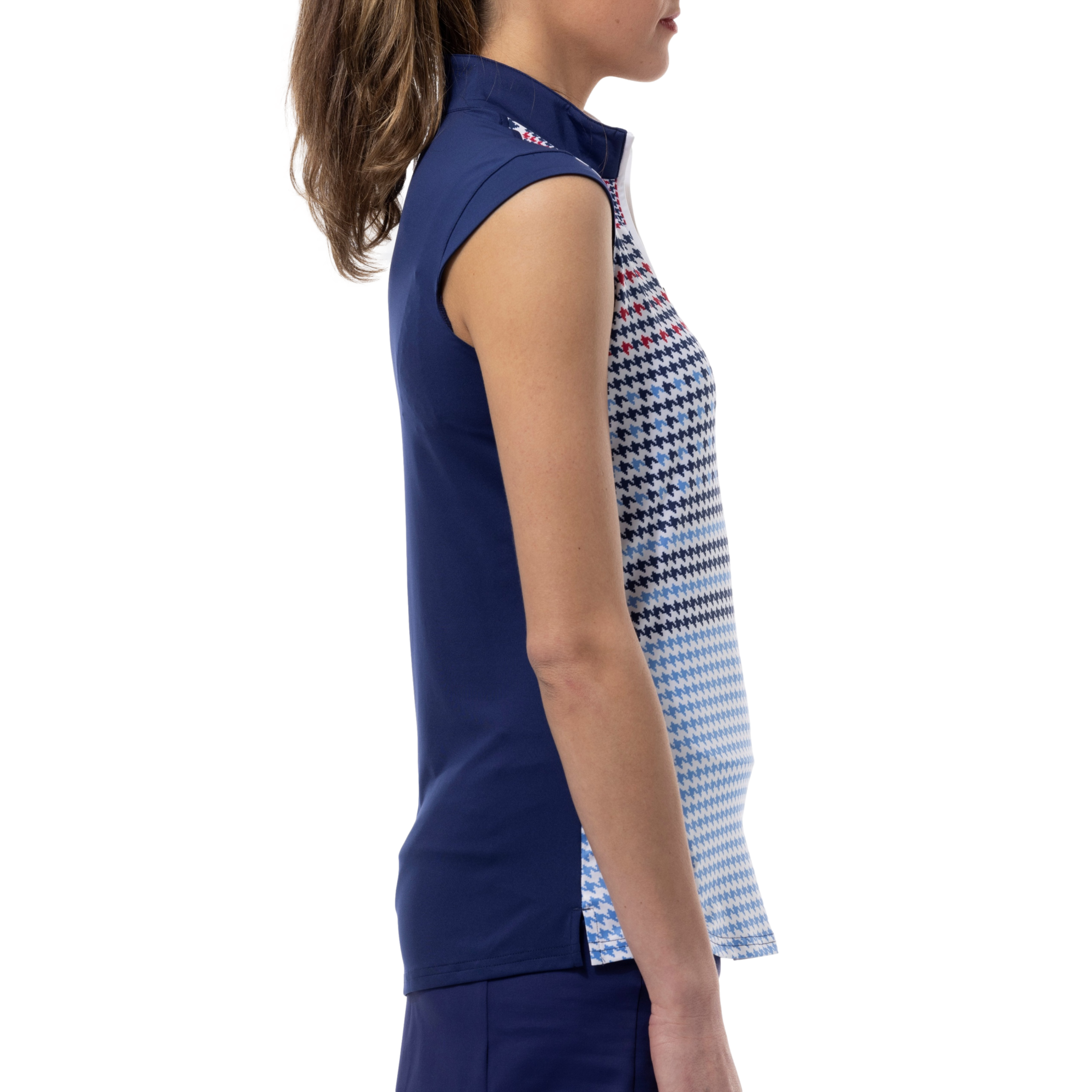 SolCool Draper Houndstooth Print Quarter Zip Women's Sleeveless Golf Shirt