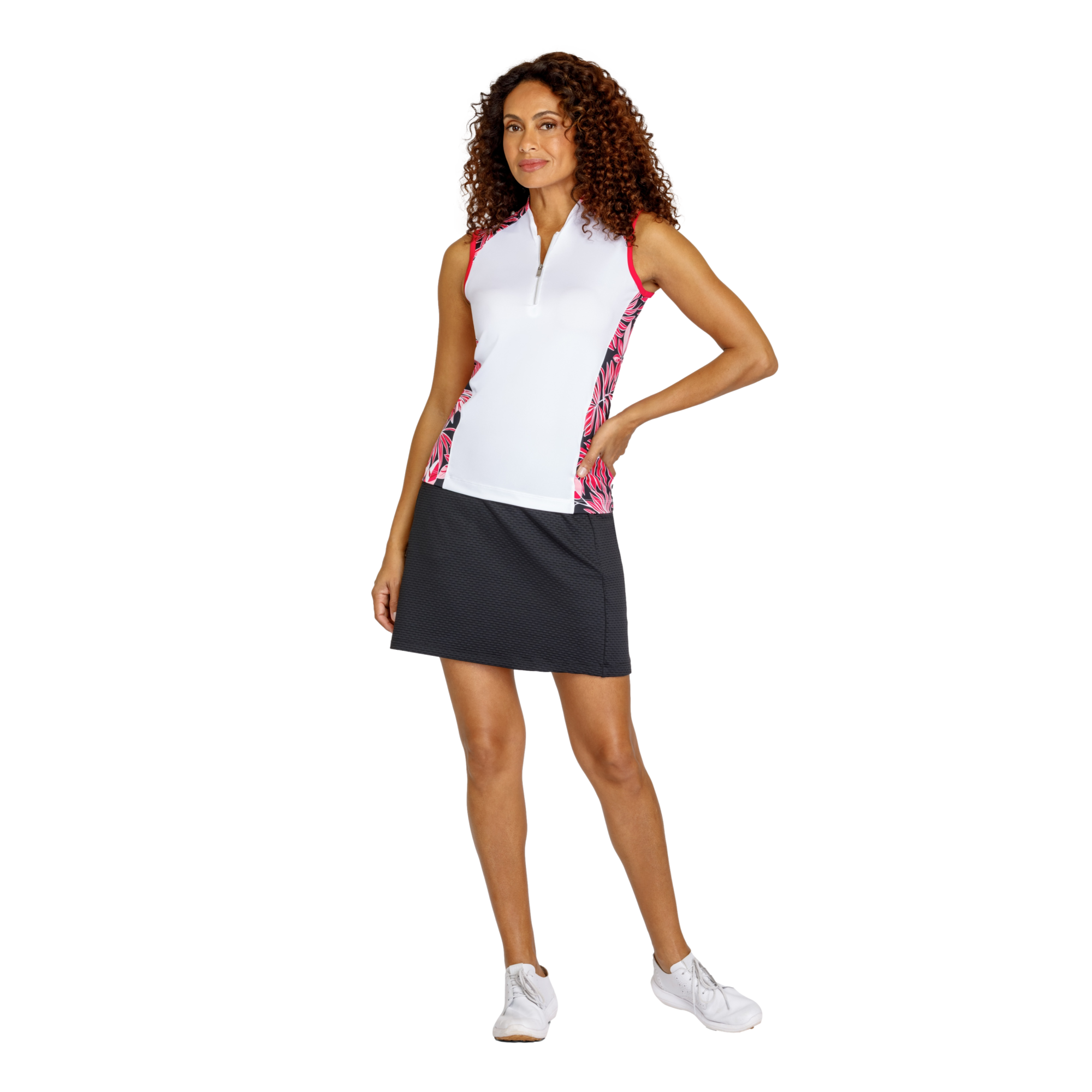 Novelia Summer Leaves Print Women's Sleeveless Golf Shirt