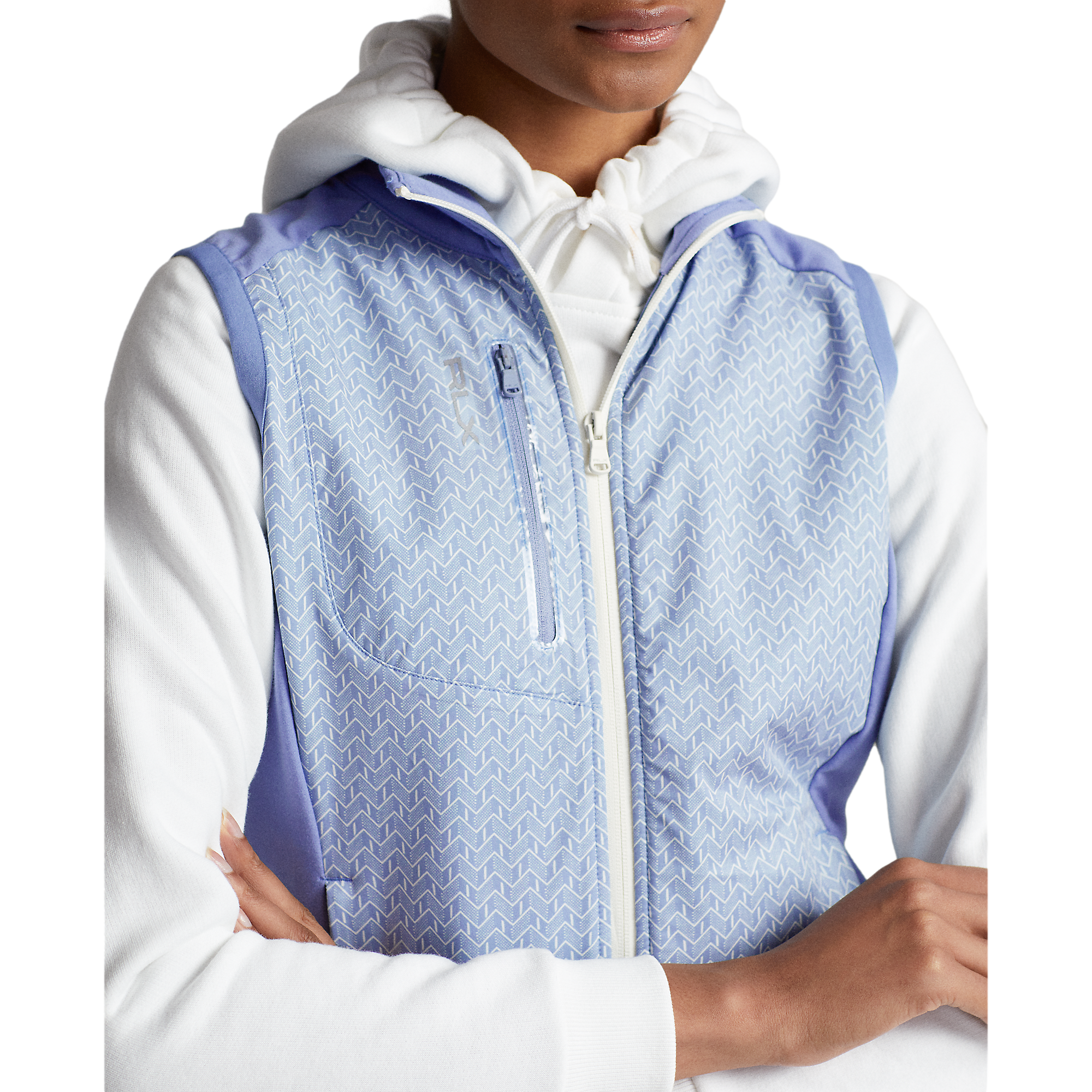 Chevron Front Print French Terry Full-Zip Vest