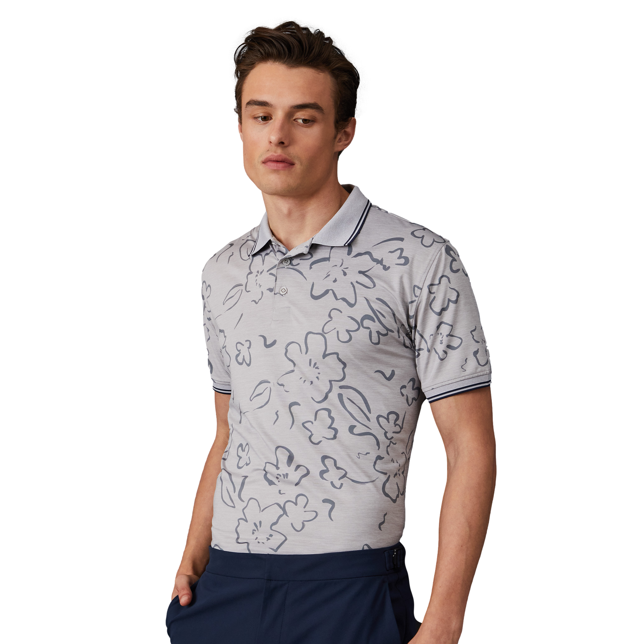 Floral Watercolour Tech Jersey Slim Fit Men's Short Sleeve Golf Polo Shirt