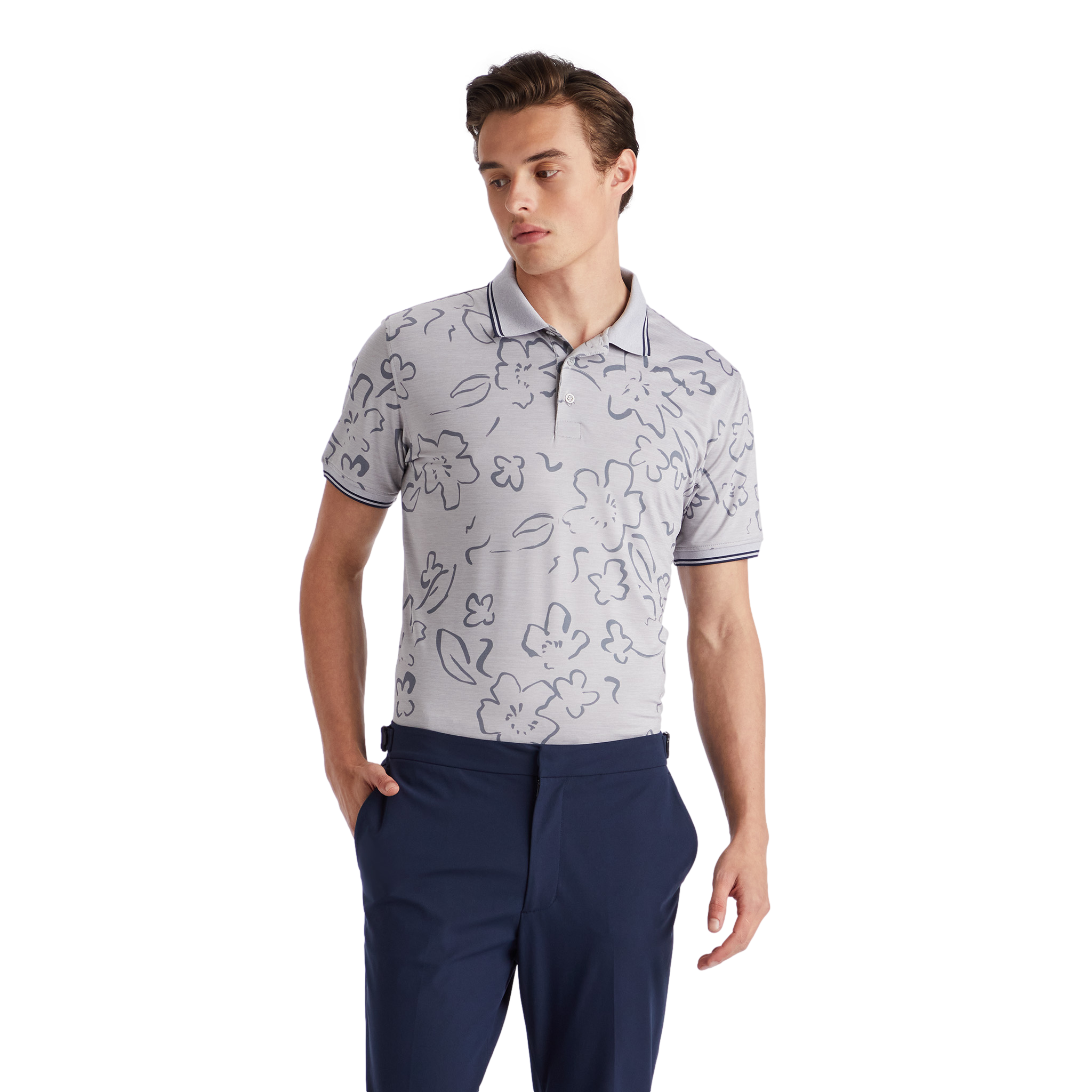 Floral Watercolour Tech Jersey Slim Fit Men's Short Sleeve Golf Polo Shirt